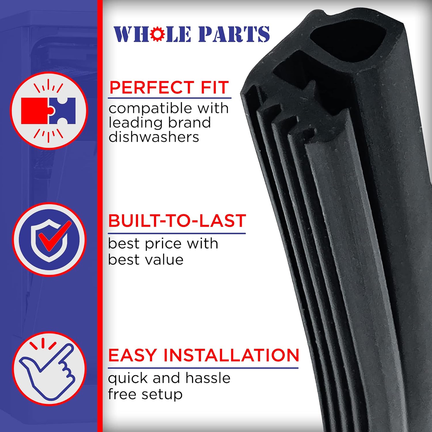 Whole Parts Junta de puerta inferior para lavavajillas (negro) Parte # 154859401 – Reemplazo y compatible con algunos lavavajillas Frigidaire y