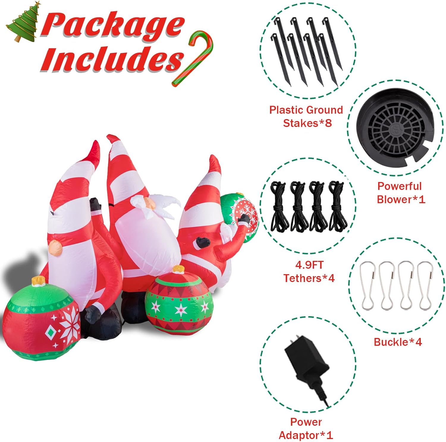 Morejoy Gnomos inflables de Navidad de 6.3 pies  Decoración inflable de Navidad al aire libre  Decoración de Navidad al aire libre con luces LED