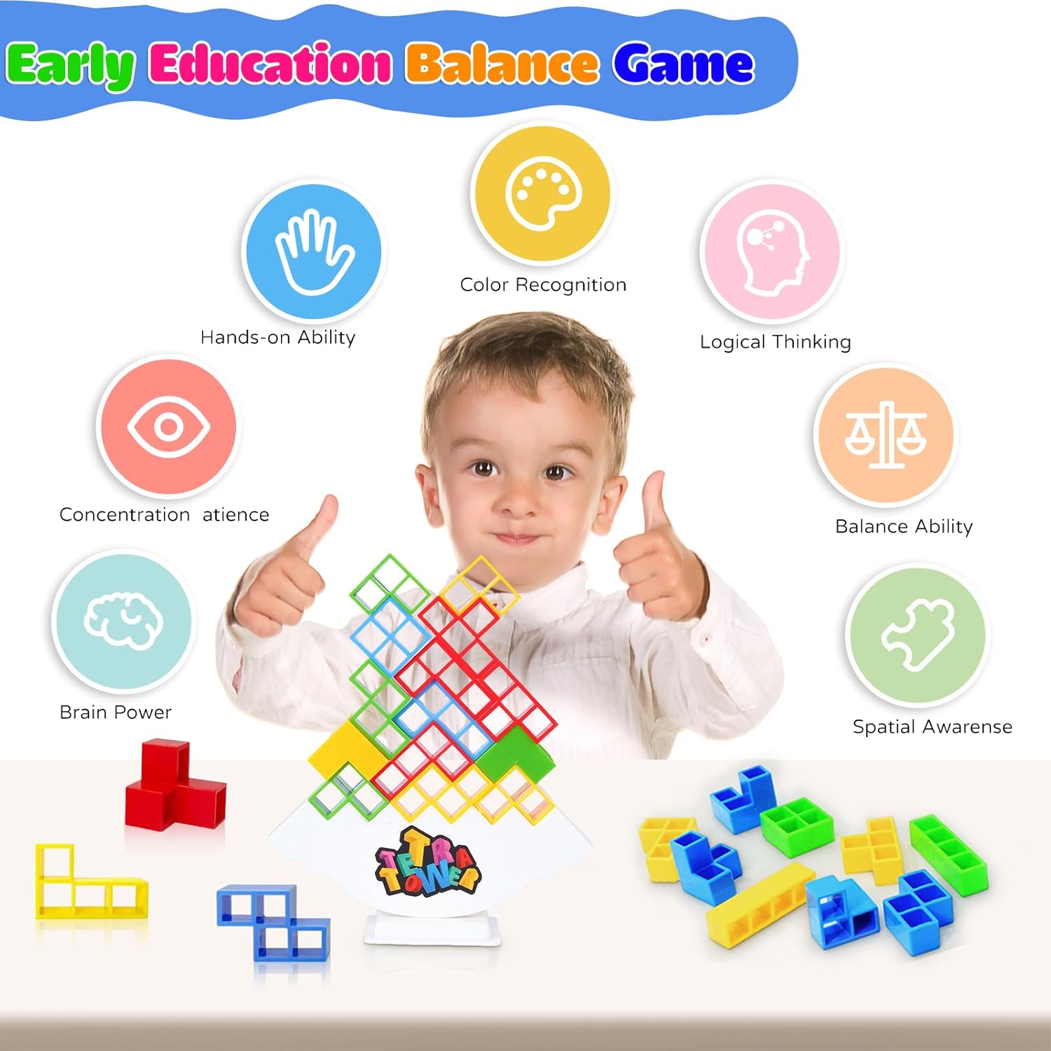 LOYATANK Juego de 16 piezas de Tetra Tower, divertido juego de mesa apilable para niños y adultos, perfecto para la construcción de equipos, fiestas