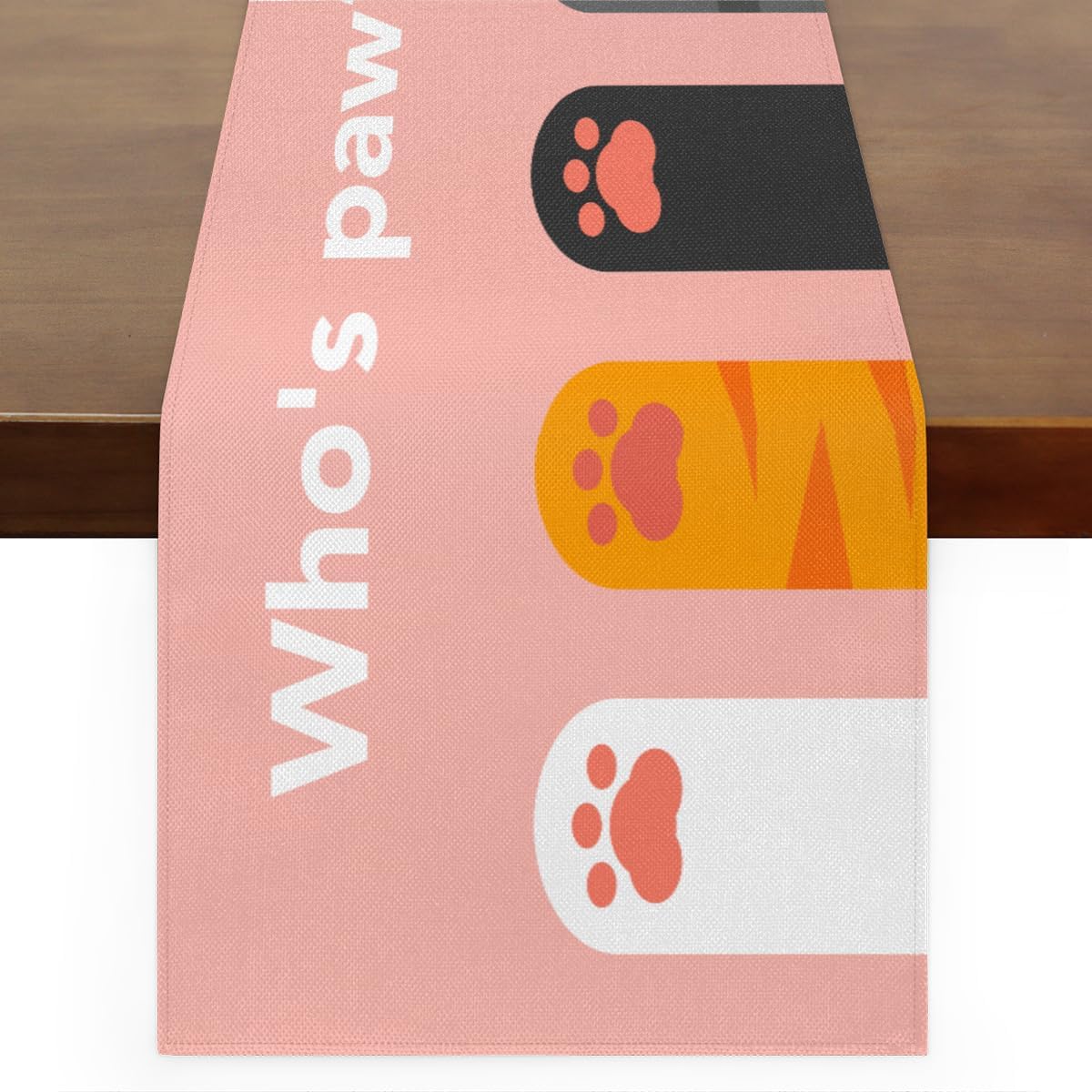 Table Runner Cute Animal Cat Paw Print Quote, Autumn Rustic Linen Table Cloth Kitchen Dining Table Decor for Home Party 13 x 72 Inches