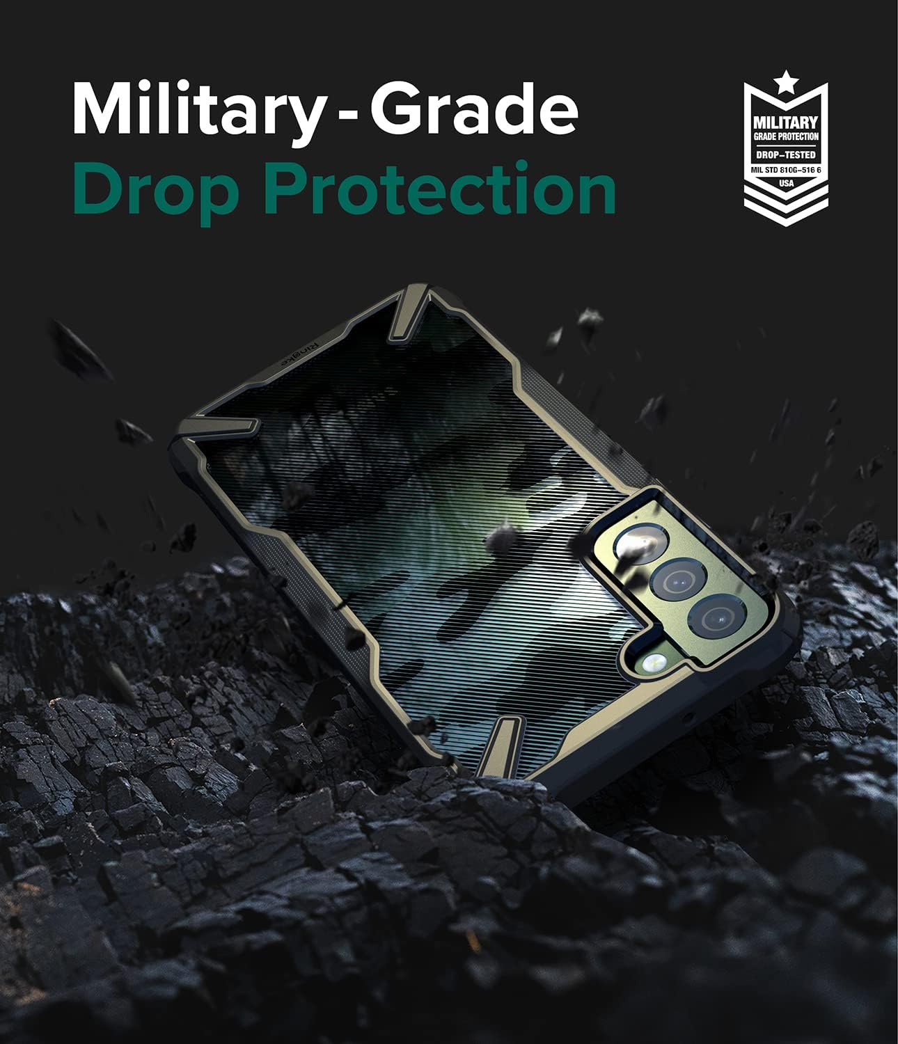 Ringke Fusion-X – Funda compatible con Samsung Galaxy S22 Plus 5G (2022), parte trasera dura de camuflaje con funda protectora lateral mejorada a