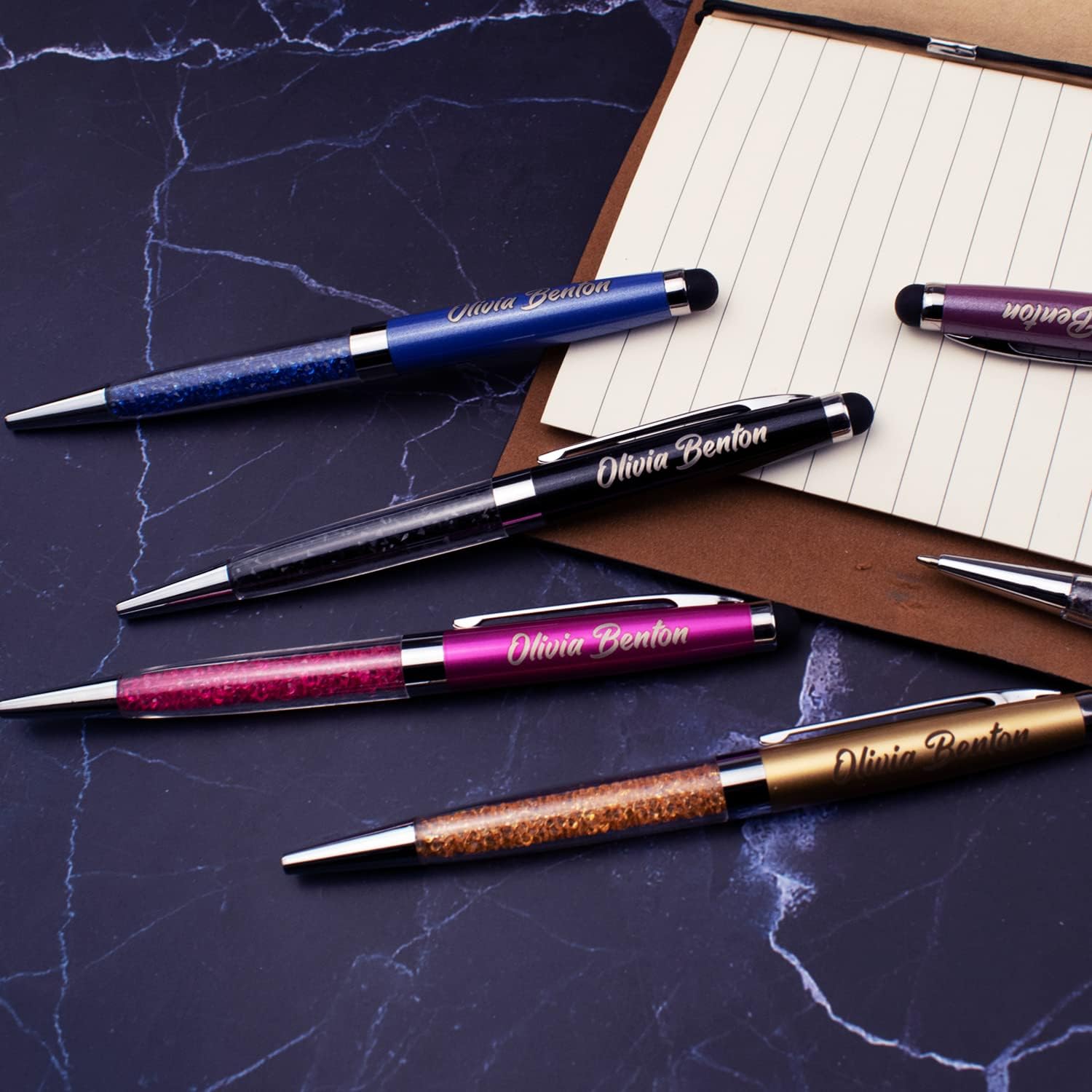 Ancolo Personalized ball Pens with Crystal Stylus Tip – Smooth Writing Set – Engraved with Your NameSloganAddress – Gift for