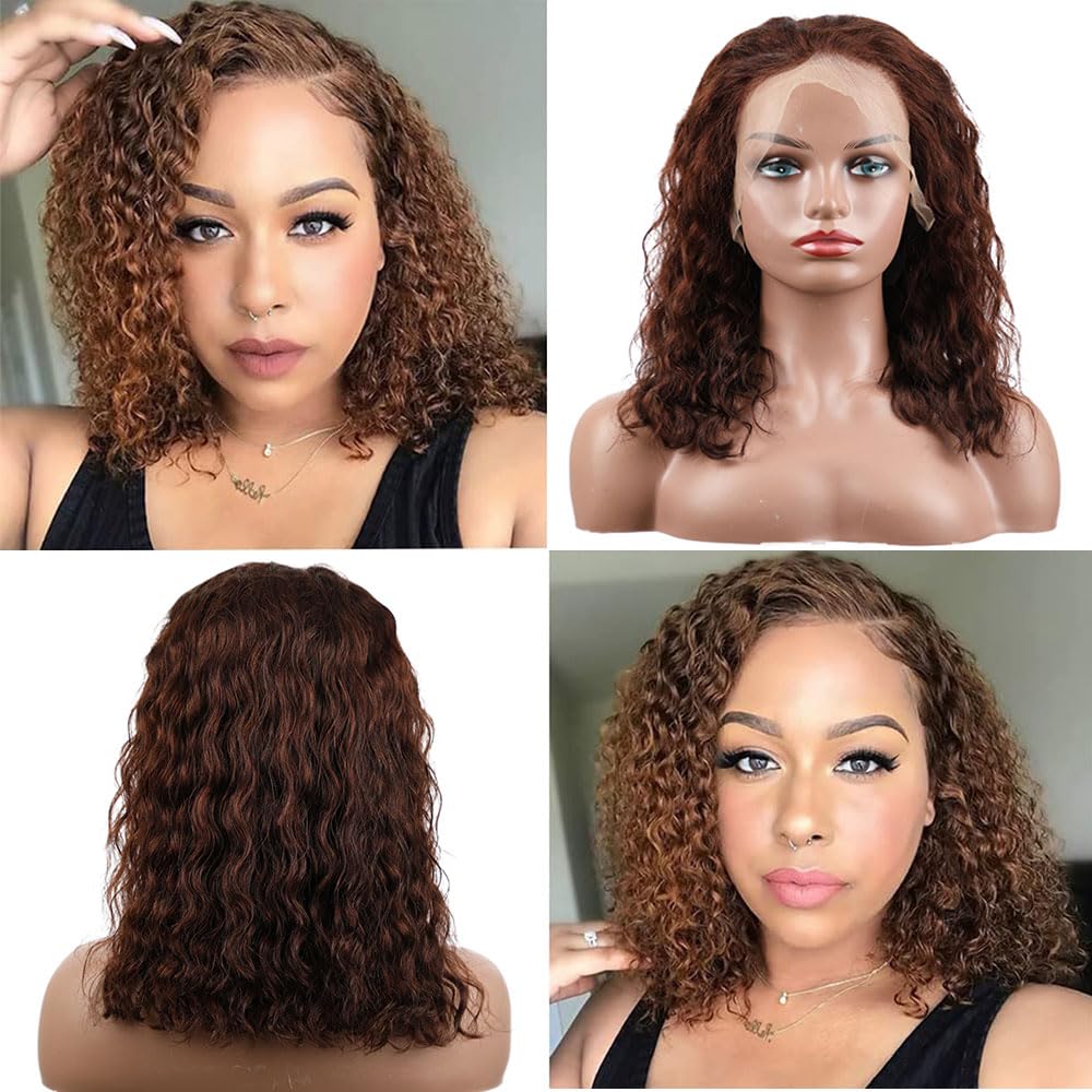 Pelucas de cabello humano con encaje frontal HD #4, sin pegamento, color chocolate, natural, estilo Bob, pelucas frontales de 13 x 4, pelucas de