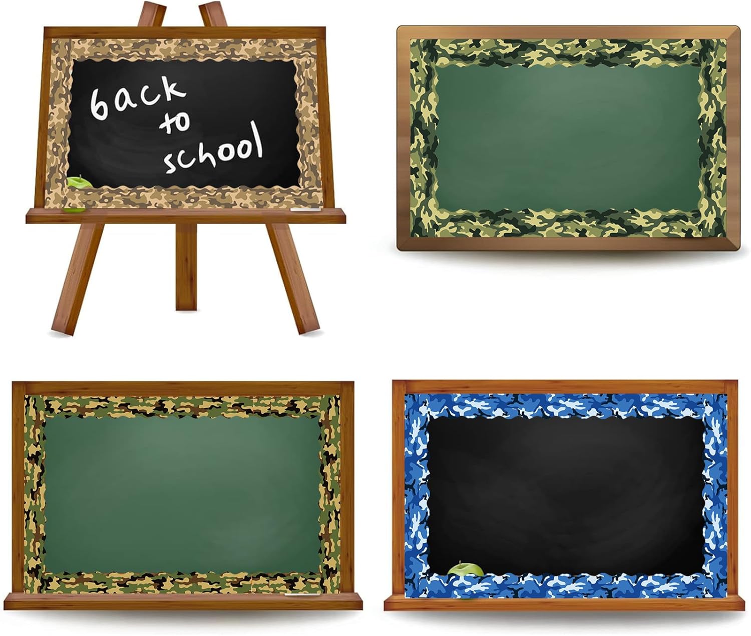 Bordes de tablero de anuncios de camuflaje de 82 pies, 4 diseños, 72 unidades, color verde, marrón, azul y negro, calcomanías de borde de camuflaje