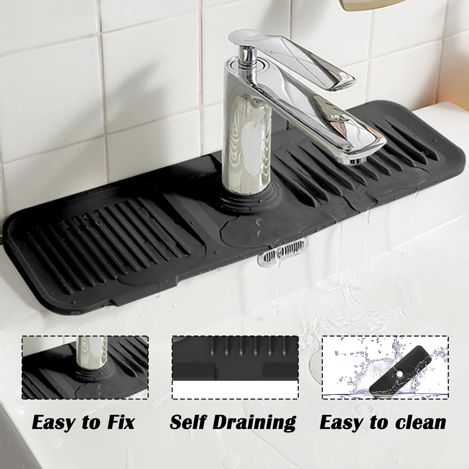 Protector contra salpicaduras de grifo de 24 pulgadas, alfombrilla de silicona para atrapar agua, tapete para fregadero de grifo para cocina, baño,