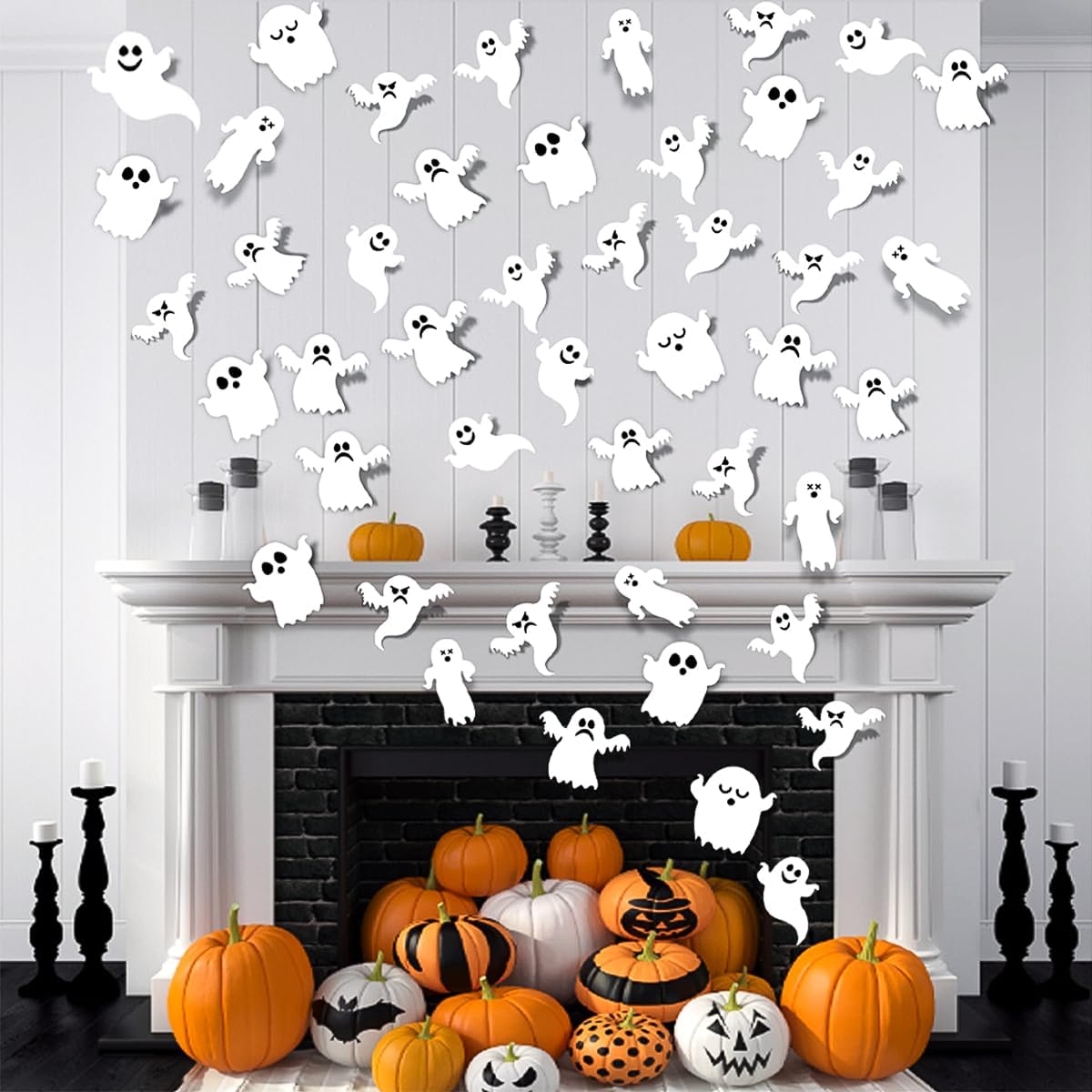 7 estilos de decoración de pared de fantasmas de Halloween, 42 piezas lindas calcomanías de fantasmas 3D, calcomanías reutilizables de pared de