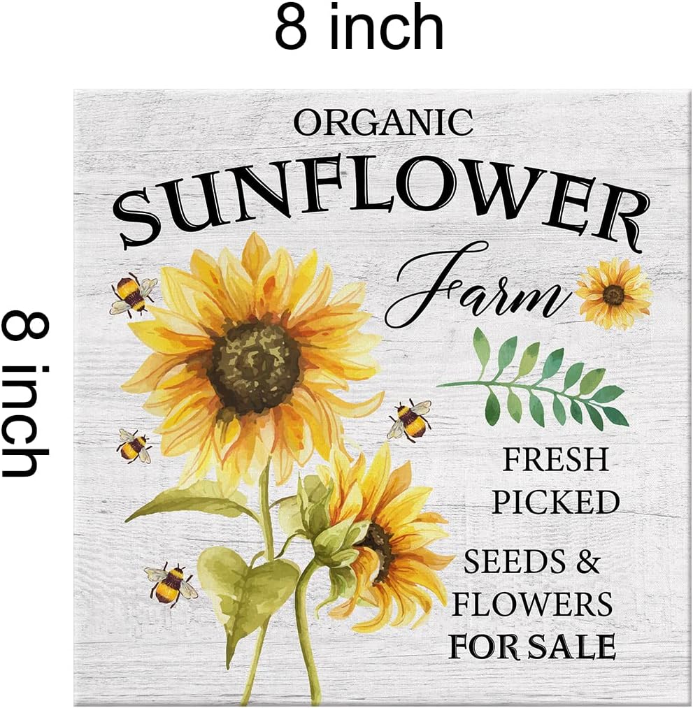 Lienzo impreso con diseño de girasol campestre para pared, letrero de escritorio, letrero de girasol orgánico, cita de granja, póster enmarcado de 8