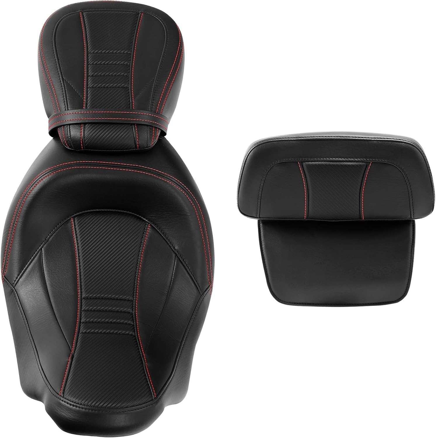 TCT-MOTORPARTS Asiento de pasajero de perfil bajo con respaldo cortado para Harley Tour Pak Touring Road King 2014-2023 (negro + rojo)