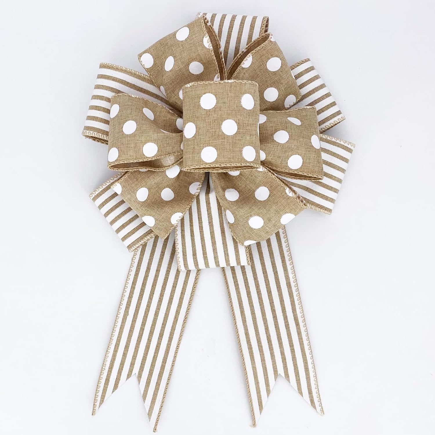 Leecogo Cinta de arpillera con alambre, 2 12 x 10 yardas, cinta rústica de rayas blancas para Pascua, Navidad, corona, primavera, verano, boda, baby