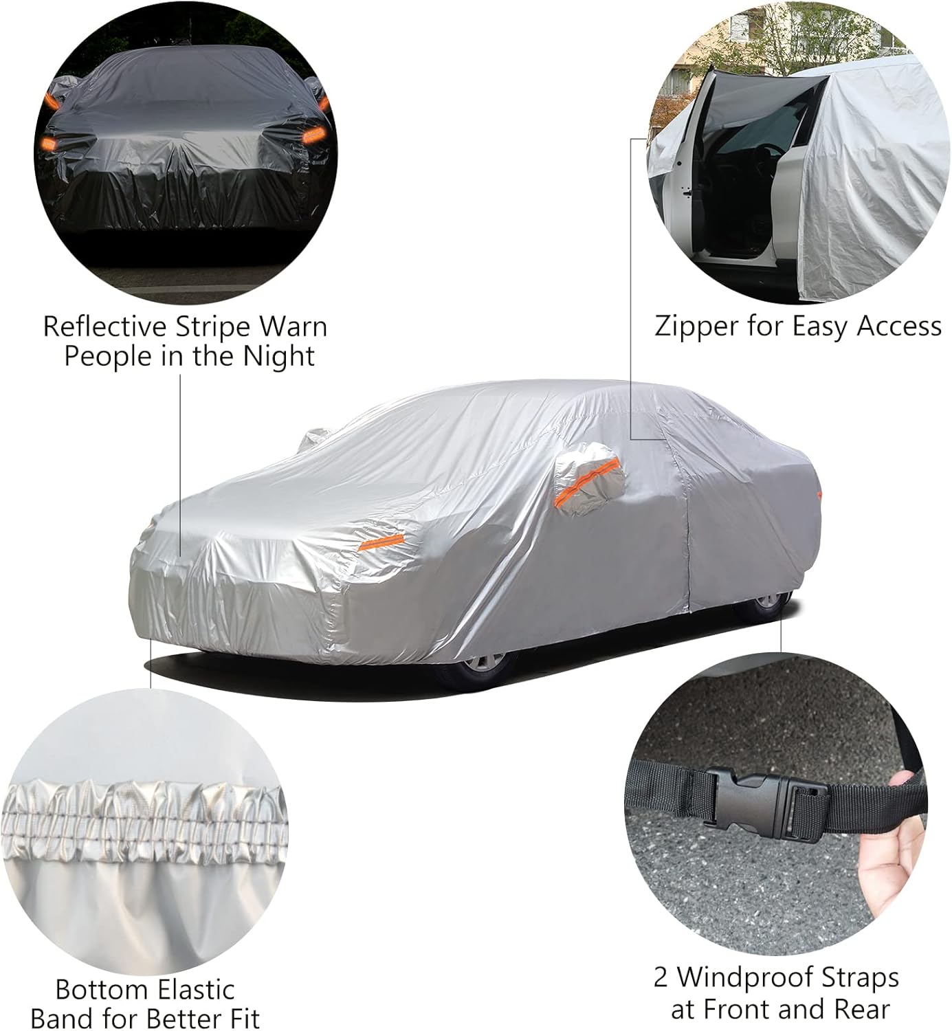 Funda de automóvil de 2 capas impermeable para todo tipo de clima, fundas de automóvil para exteriores con puerta con cremallera, protección contra