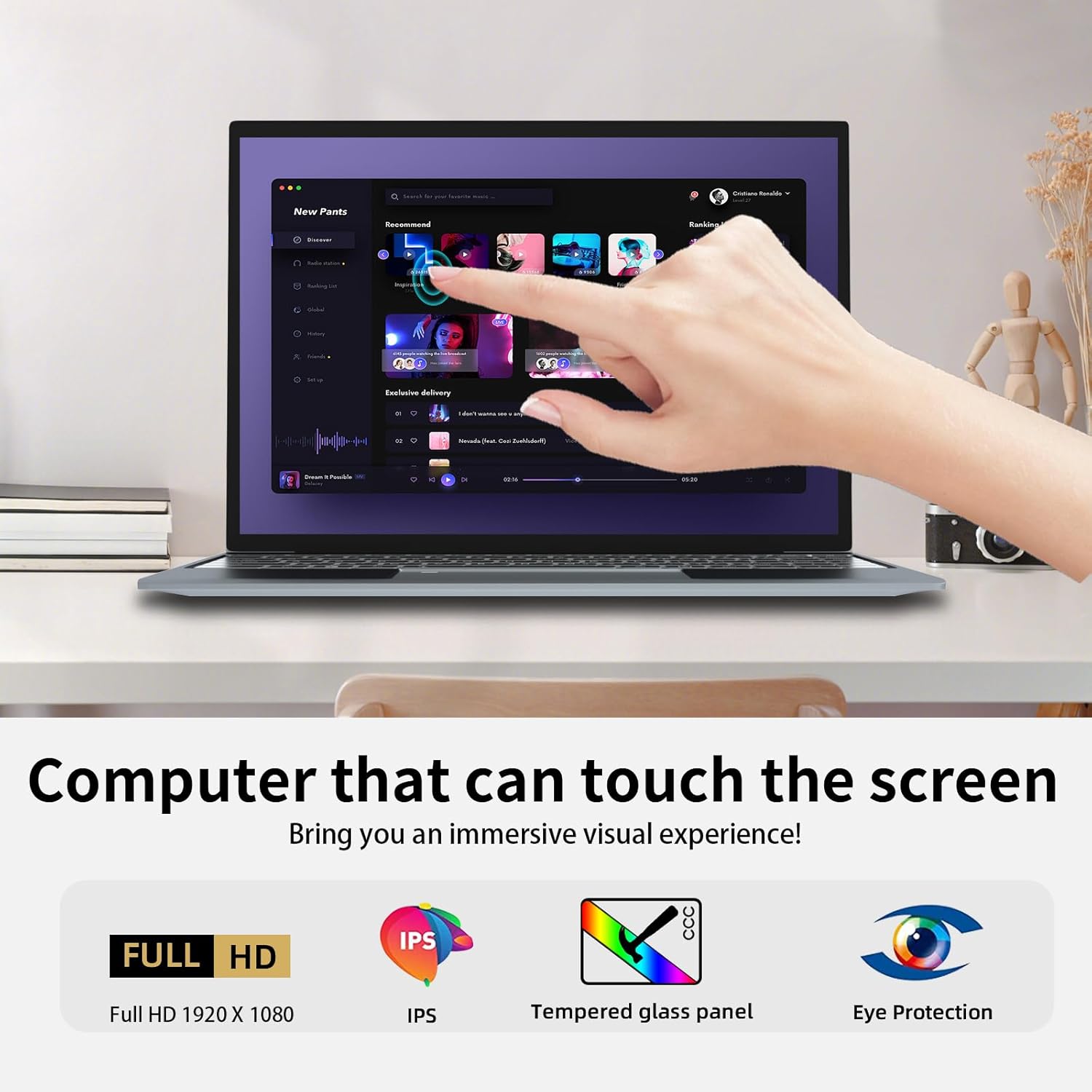 Morostron Laptop con pantalla táctil de 15.6 pulgadas, 16 GB de RAM, 1 TB SSD 1080P FHD, Windows 11 Intel Quad-Core, portátil de metal completo con