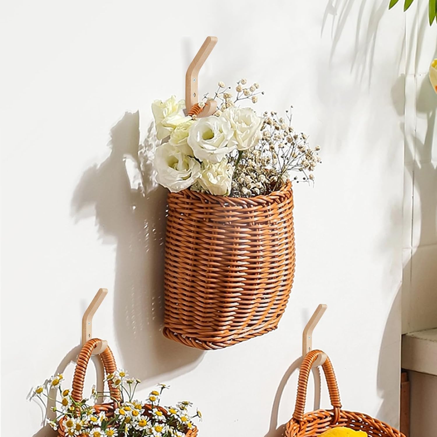 Ganchos de pared de madera natural, paquete de 4 ganchos de madera montados en la pared, moderno gancho decorativo de madera para pared de entrada,