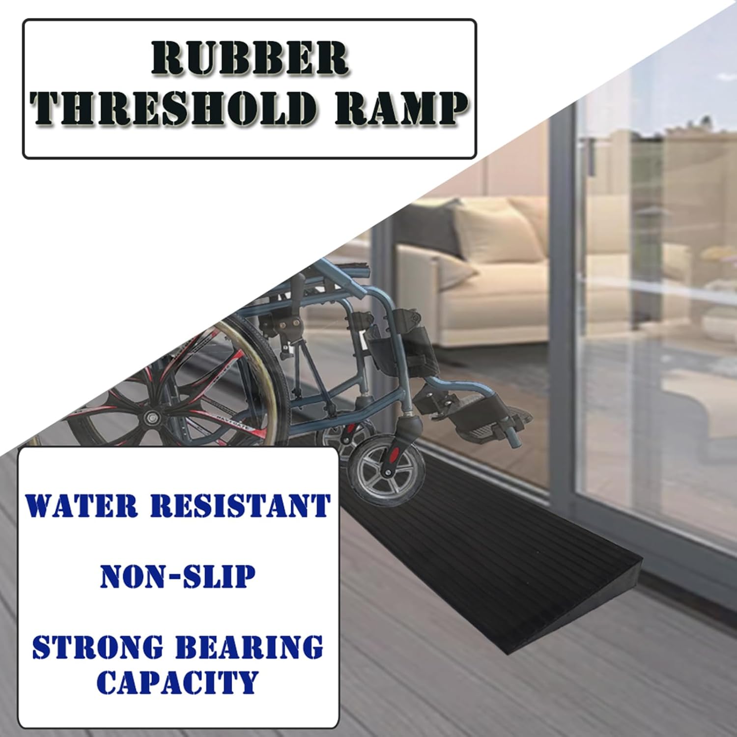 Rampa de umbral de goma sólida antideslizante para silla de ruedas, rampa portátil de goma sólida para baño, puertas, entradas de motocicleta, 5.9 x