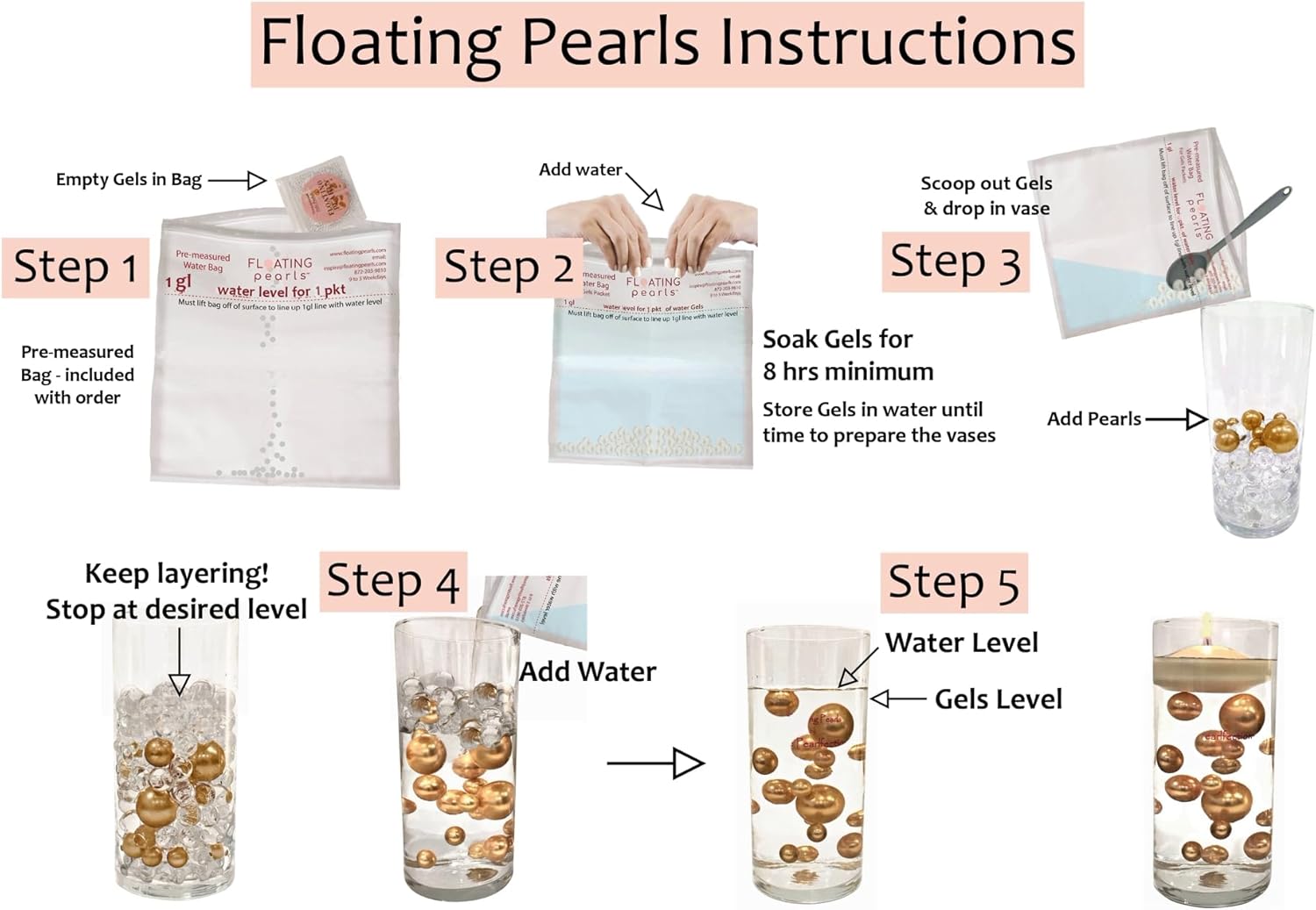 Perlas plateadas flotantes  Brillantes  Tamaños Jumbo  con kit de geles de agua transparentes imprescindibles para el mejor efecto flotante  Llena 1