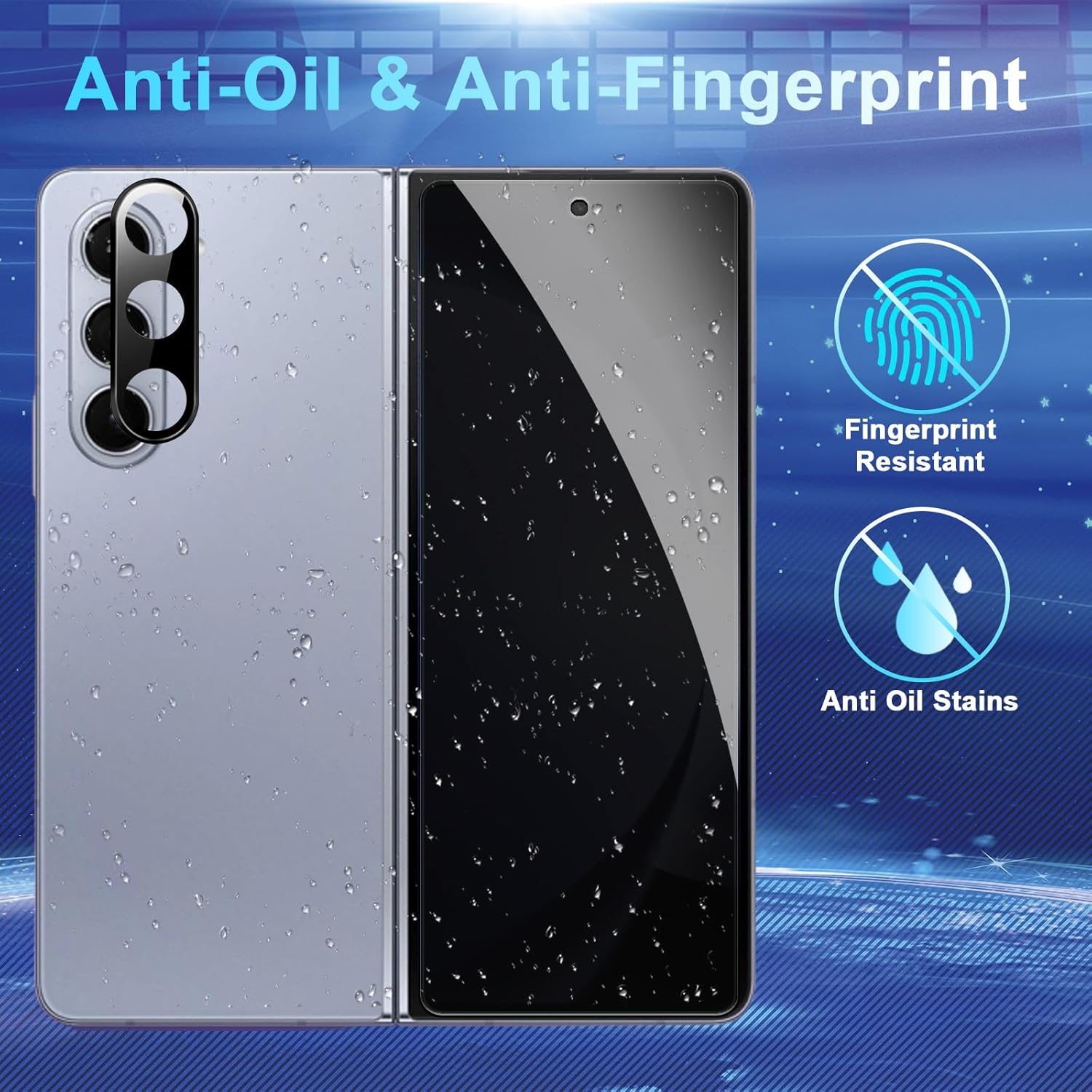 Paquete de 2 + 2 protectores de pantalla de privacidad para Galaxy Z Fold 5, paquete de 2 películas templadas de privacidad frontal con 2 unidades
