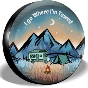 I Go Where I’m Towed, cubierta de neumático de repuesto resistente a la intemperie, protectores de rueda de ajuste universal para remolque, RV, SUV, I Go Where I’m Towed, cubierta de neumático de repuesto resistente a la intemperie, protectores de rueda de ajuste universal para remolque, RV, SUV,