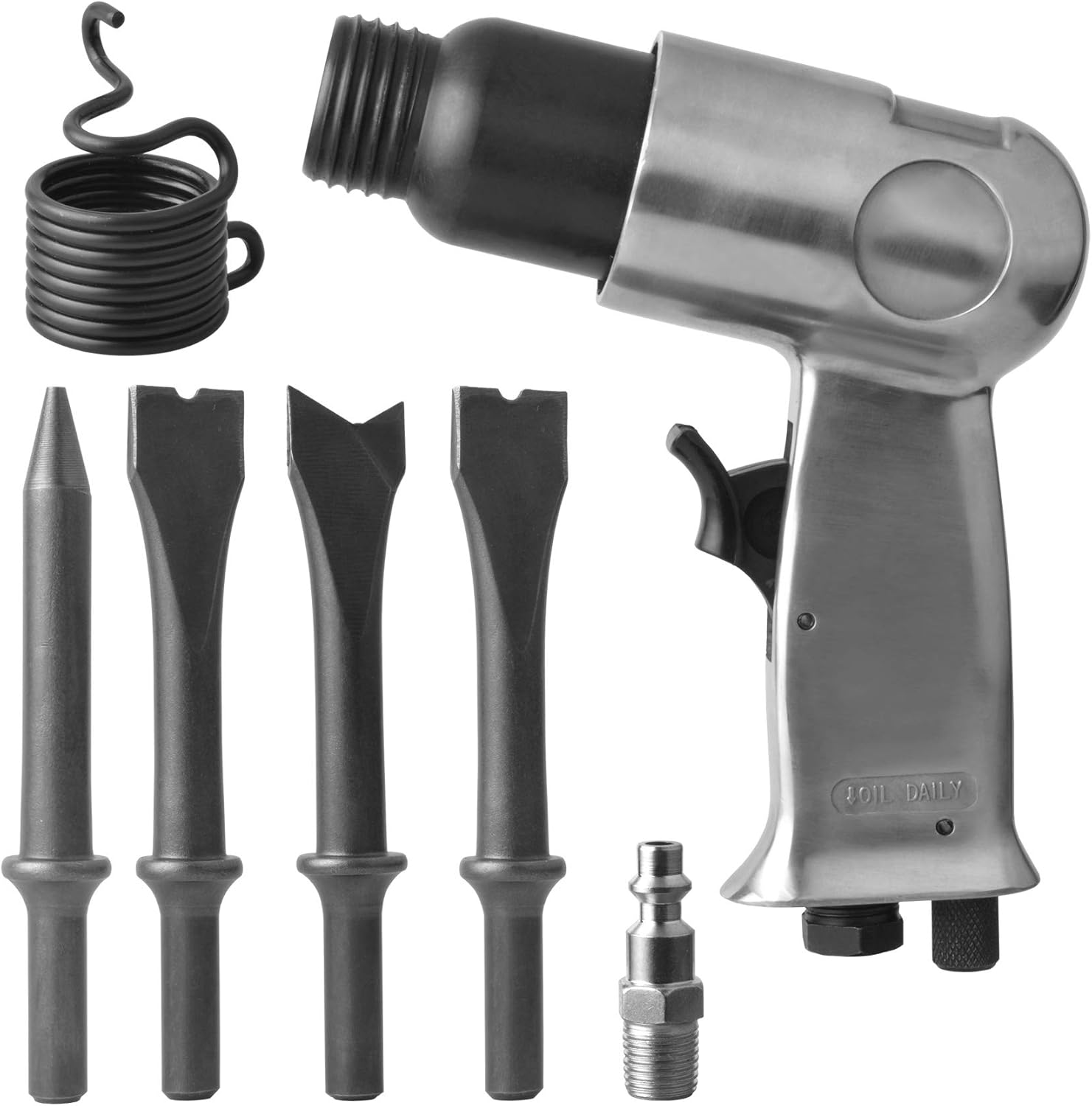 PROSHI Kit de martillo neumático de 5.906 in 4 cinceles, 4500 BPM, herramienta neumática de pala de martillo, herramienta neumática de pala de
