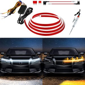 Tira de luz LED para capó exterior de automóvil, kit de iluminación dinámica de doble color, luces LED de circulación diurna blanca y ámbar Tira de luz LED para capó exterior de automóvil, kit de iluminación dinámica de doble color, luces LED de circulación diurna blanca y ámbar
