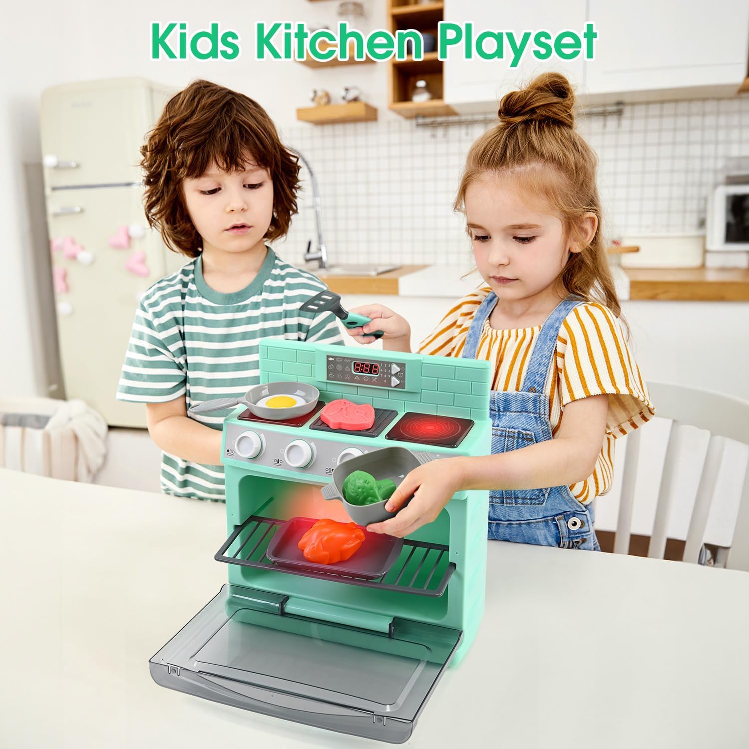 Accesorios de cocina para jugar al horno de juguete, aparato realista para niños con luces y sonidos, juego único de cocina para niños, juguetes de
