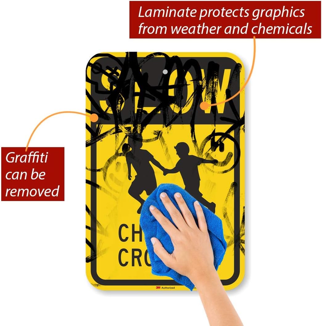 SmartSign – K-5198-HI-12×18 “Slow – Children Crossing” Letrero  12″ x 18″ 3M Aluminio Reflectante de Alta Intensidad Negro sobre Amarillo