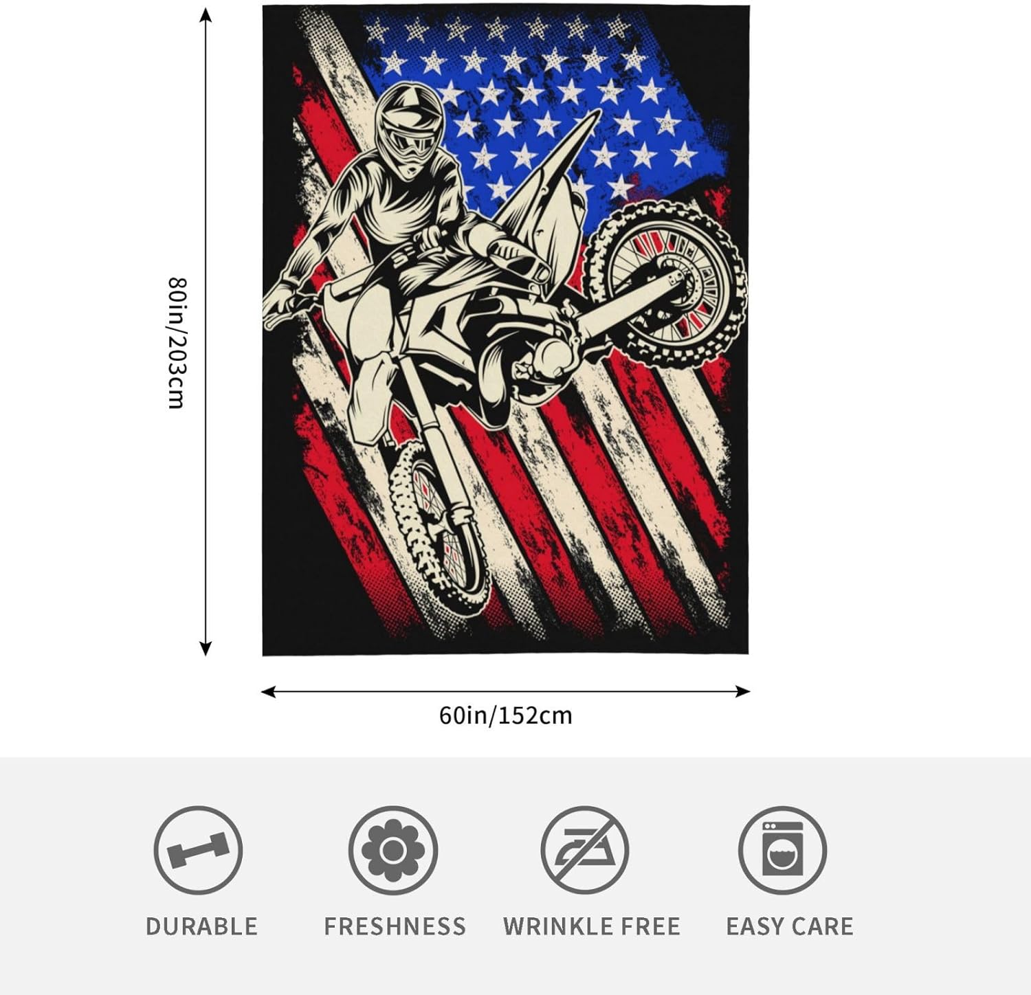 Manta de forro polar con bandera estadounidense de motocross para motocross, tamaño Queen, manta de cama suave, ligera, mullida y acogedora de
