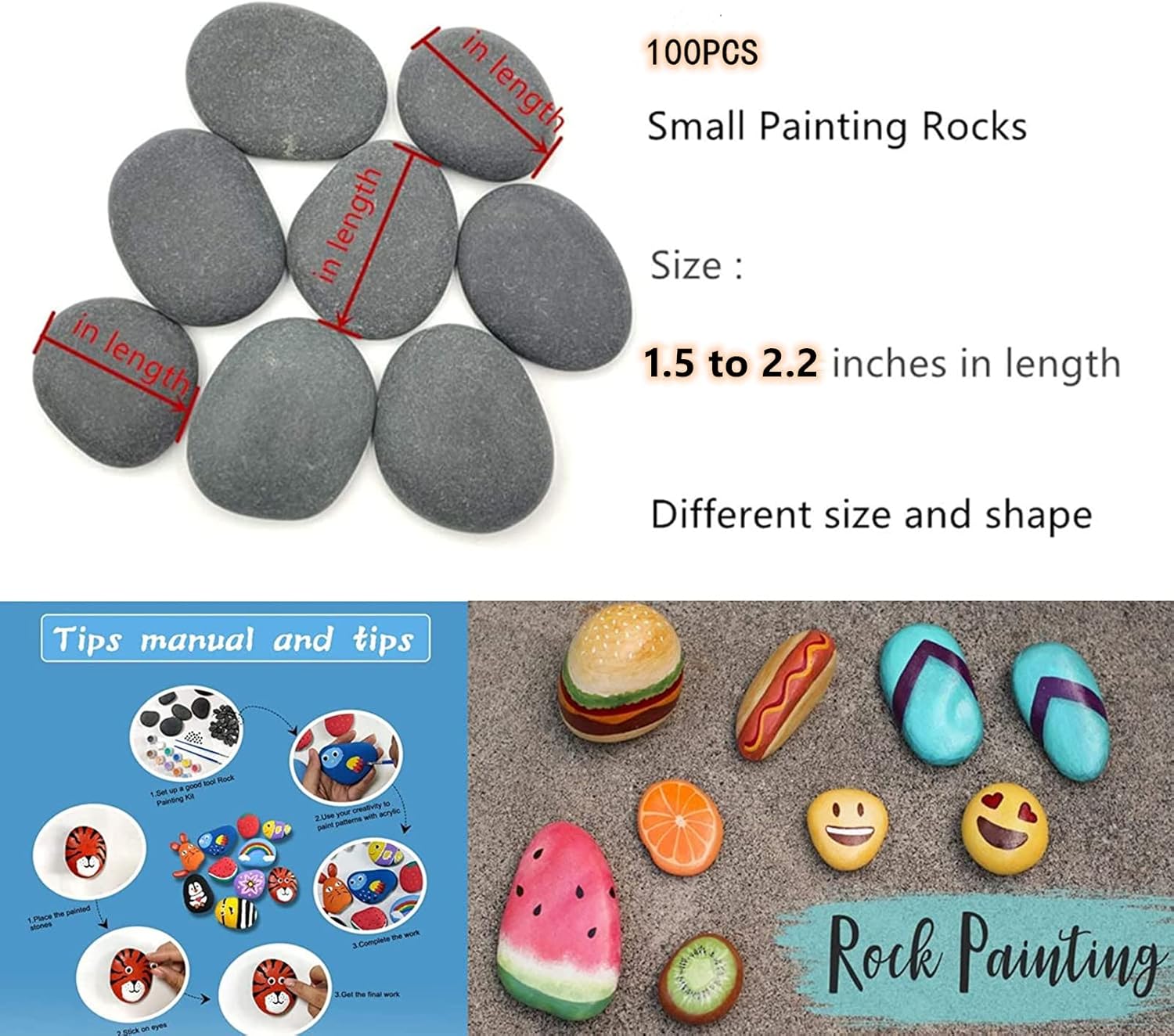 Lifetop 100 rocas de pintura a granel, rocas naturales de río para bricolaje, rocas planas y suaves para artes, manualidades, decoración, rocas
