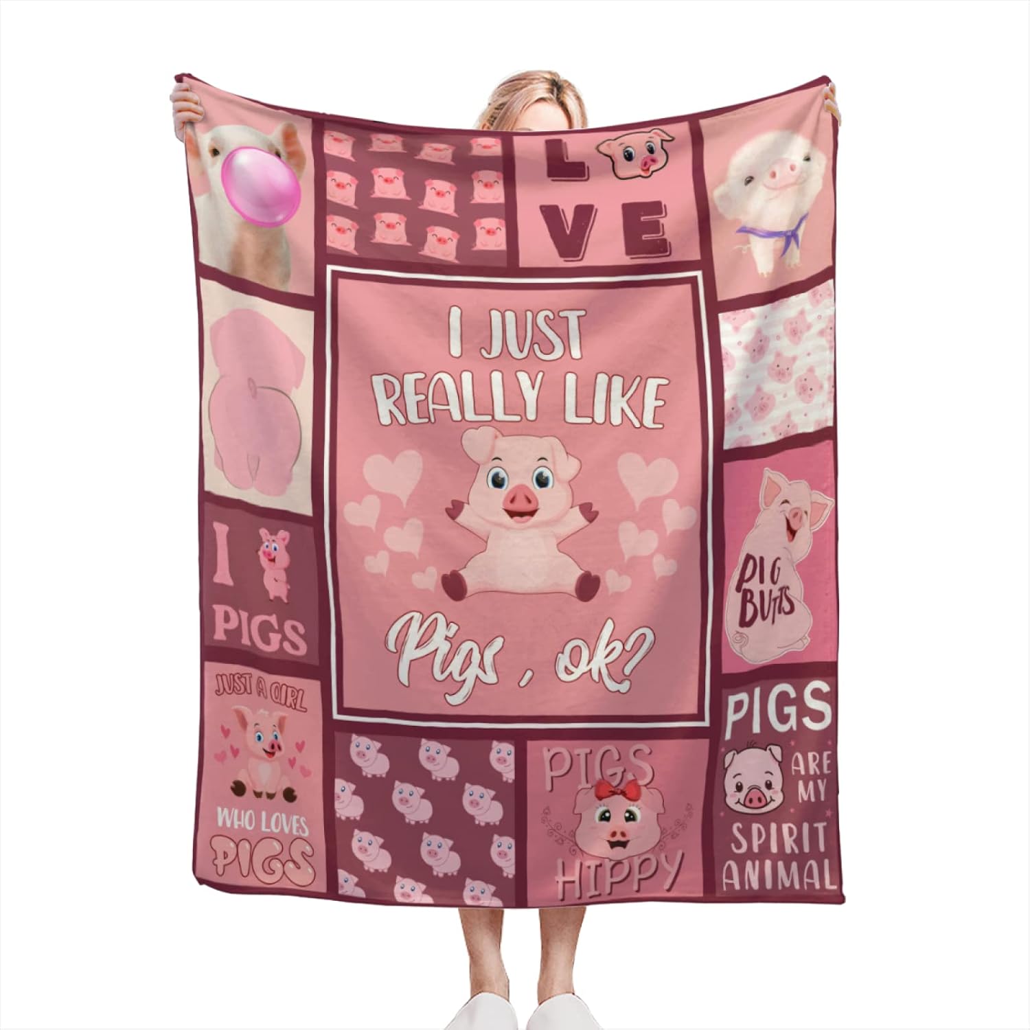 QKLGXLOBAL Manta de cerdo, mantas de cerdo para adultos con mantas de cerdo para hombres, mujeres y niños, decoración rústica de granja para sofá,