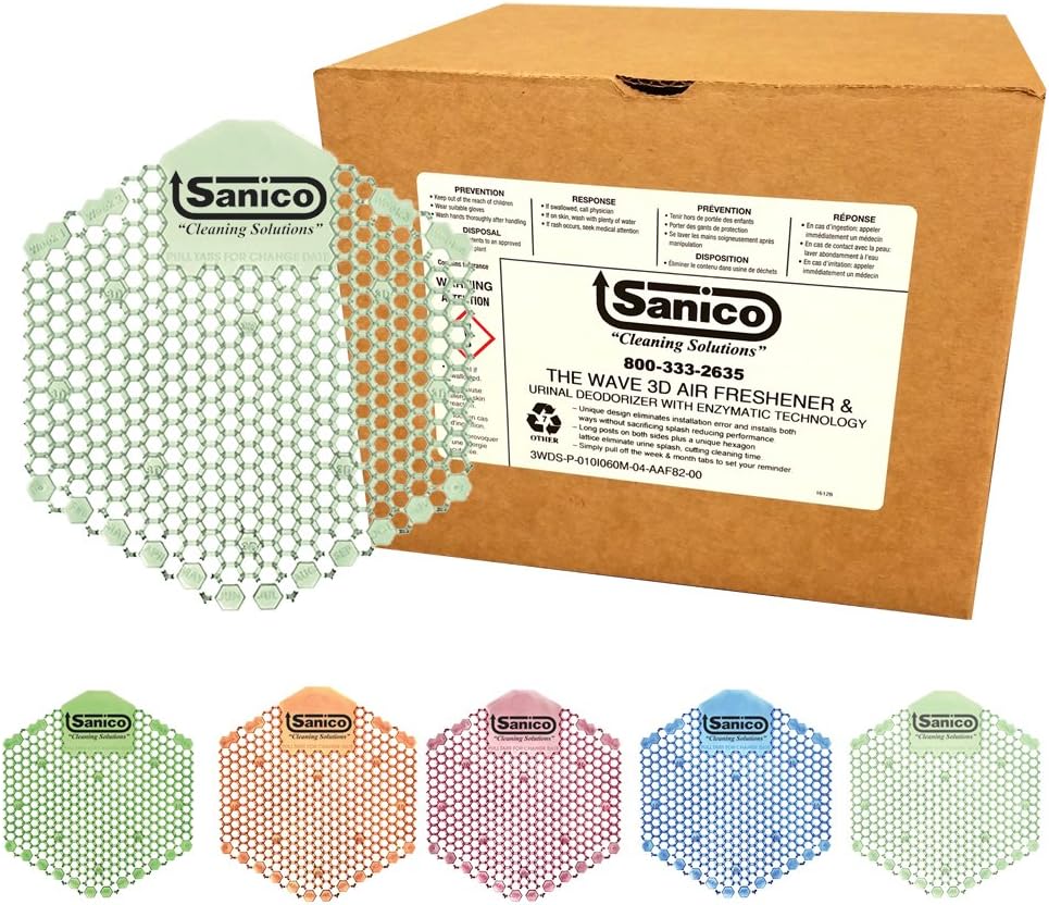 Sanico Herbal Mint – Ambientador de aire de 30 días y desodorante de orinario con tecnología enzimática, 10 por caja