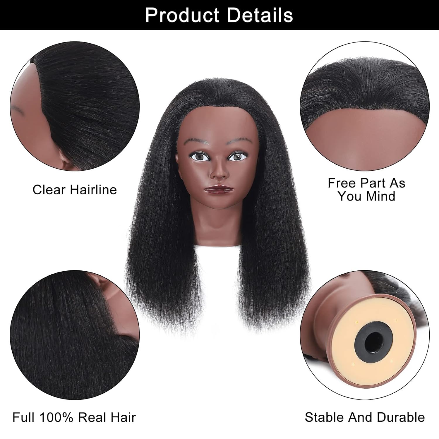 Maniquí de cabello 100% real, cabeza de entrenamiento, maniquí de cosmetología, cabeza de muñeca para peluquería, práctica de peluquería, trenzado,