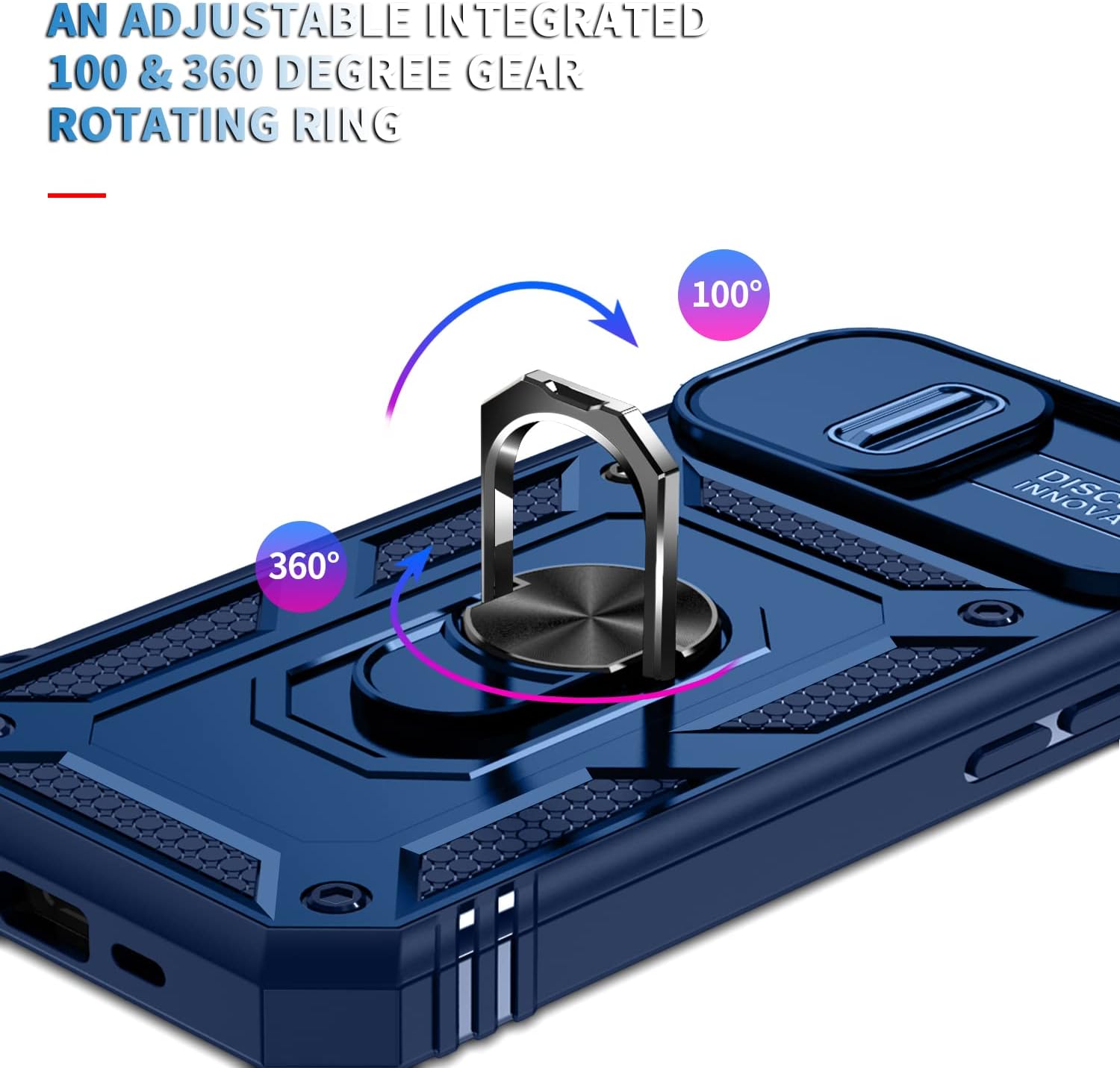 PASNEW Funda para iPhone 14 Plus, soporte de 360 y cubierta deslizante de cámara, resistente militar, cuerpo completo, a prueba de golpes, carcasa