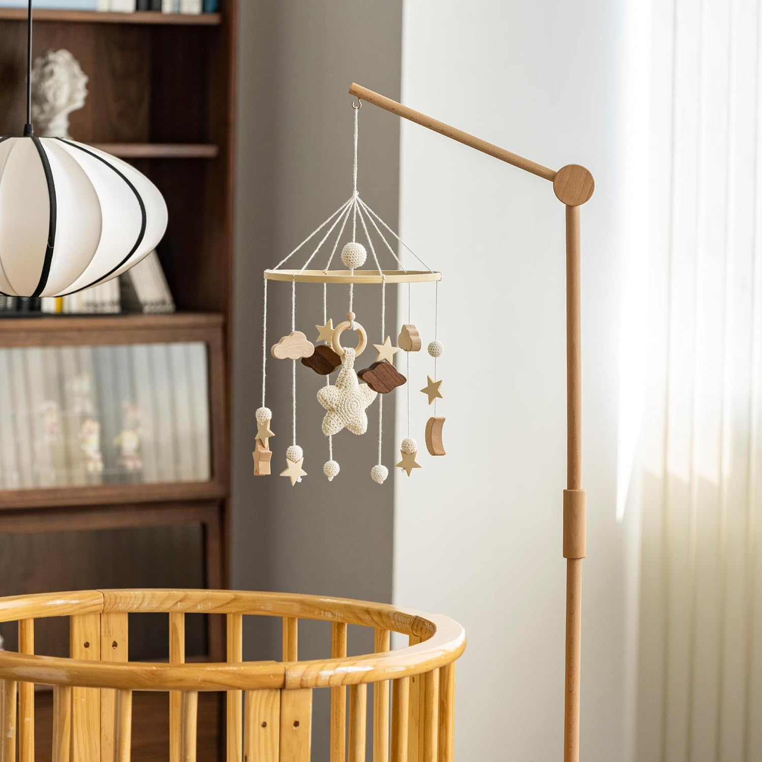 Brazo móvil de madera para cuna de pie Pro de 61 pulgadas para el cuarto del bebé, colgador móvil móvil para bebé con fuerte accesorio antidumping,