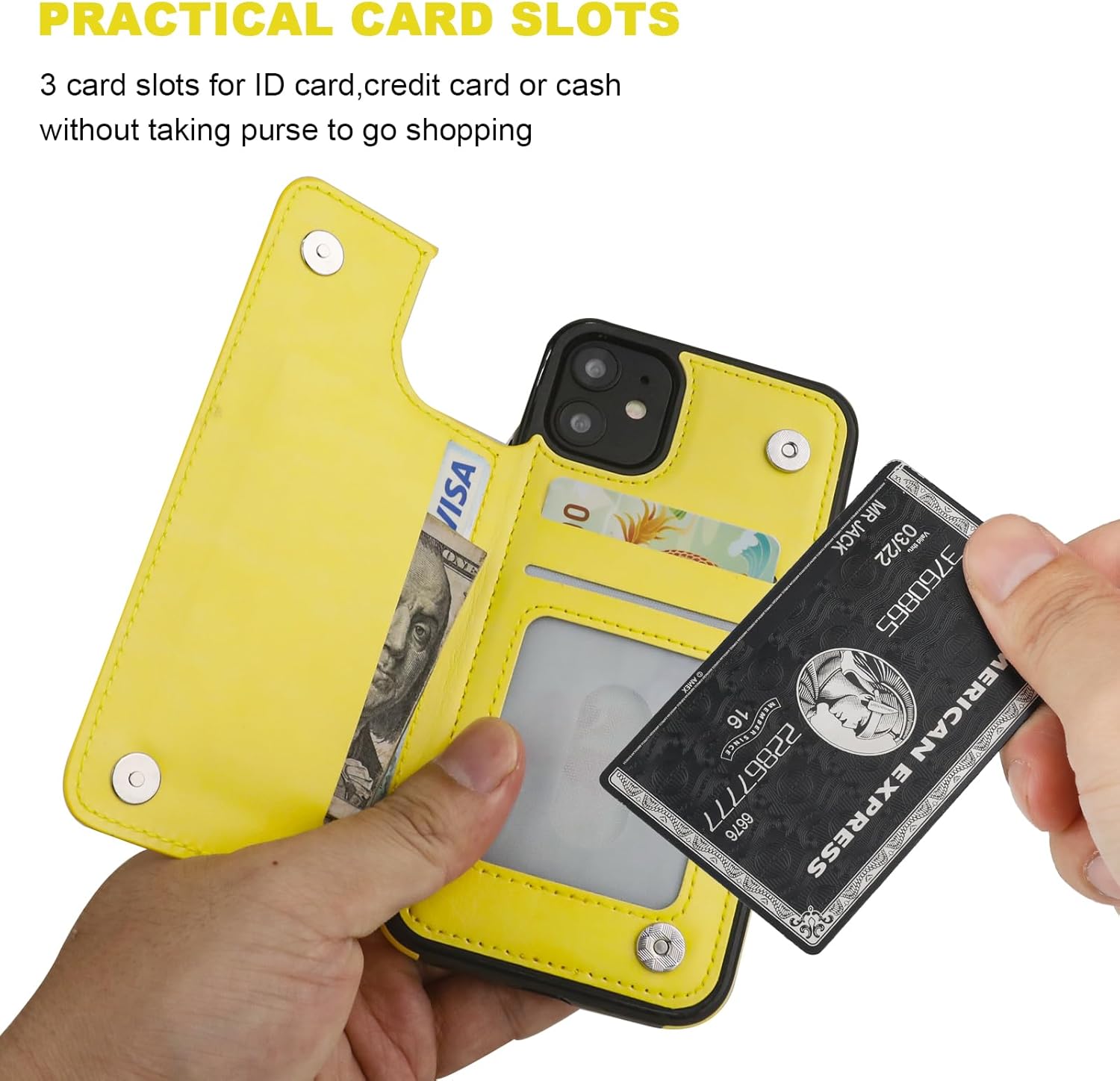 Funda tipo cartera para iPhone 11 con tarjetero y ranuras para tarjetas, doble cierre magnético y funda duradera a prueba de golpes para iPhone 11