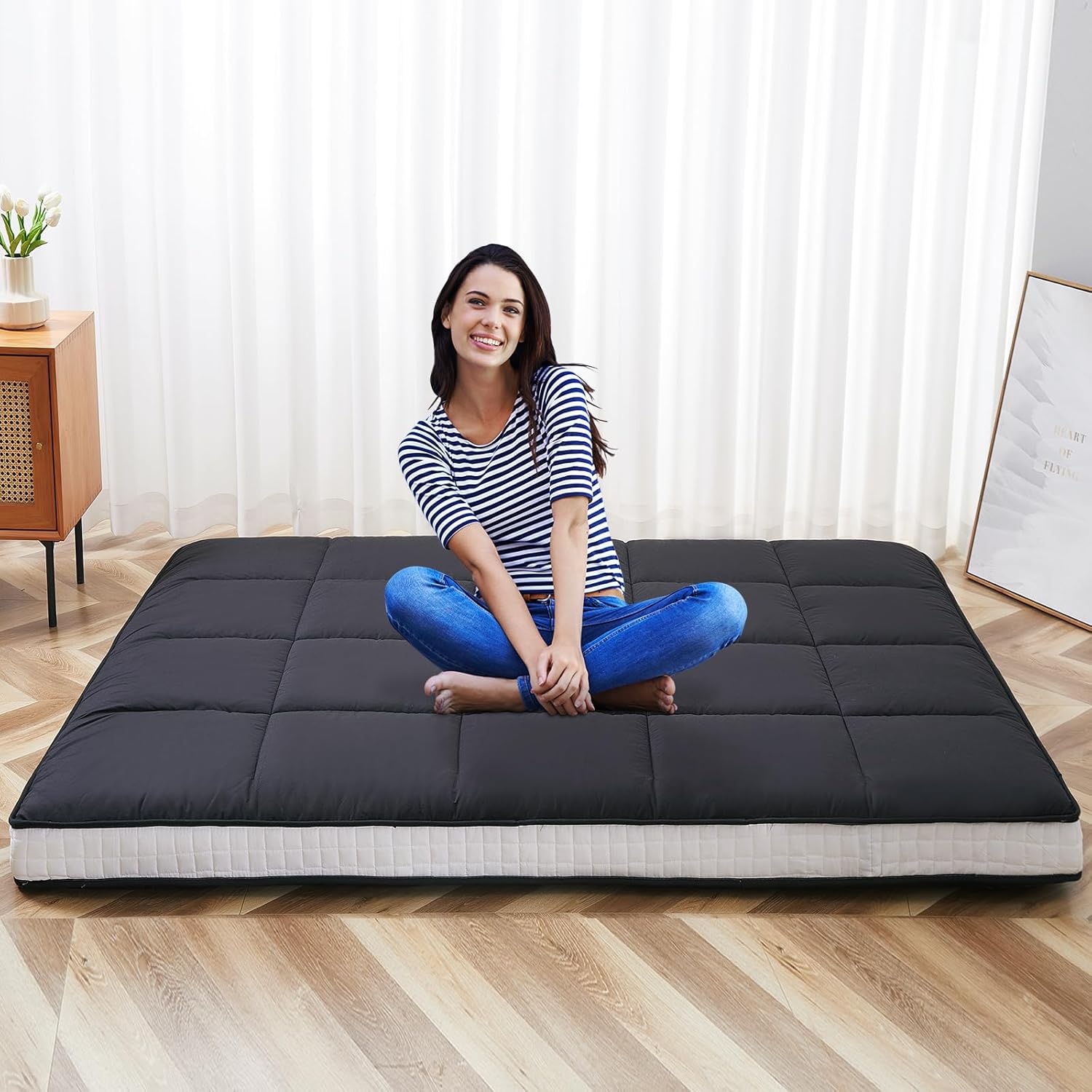 LILYPELLE Colchón japonés futón, colchón plegable, colchón enrollable, tapete de tatami para dormir, tumbona de suelo, cama de invitados, fácil de