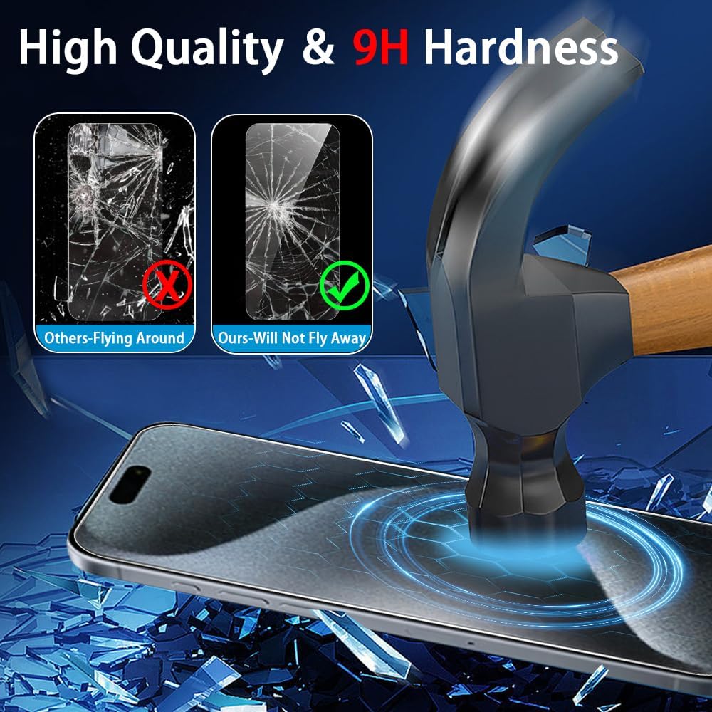 3+3+1 Pack para iPhone 15 Pro 6.1 pulgadas Protector de pantalla de vidrio templado, 3 protectores de pantalla, 3 protectores de lente de cámara, 1