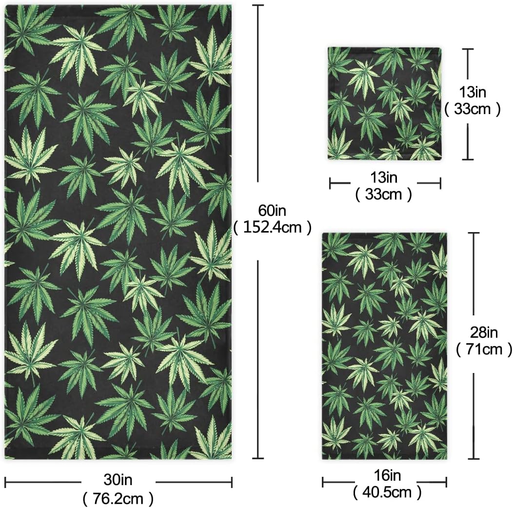 Juego de 3 toallas de baño de hojas verdes, toallas de mano absorbentes, de algodón puro, toallas faciales de playa, extra grandes, para mujeres,