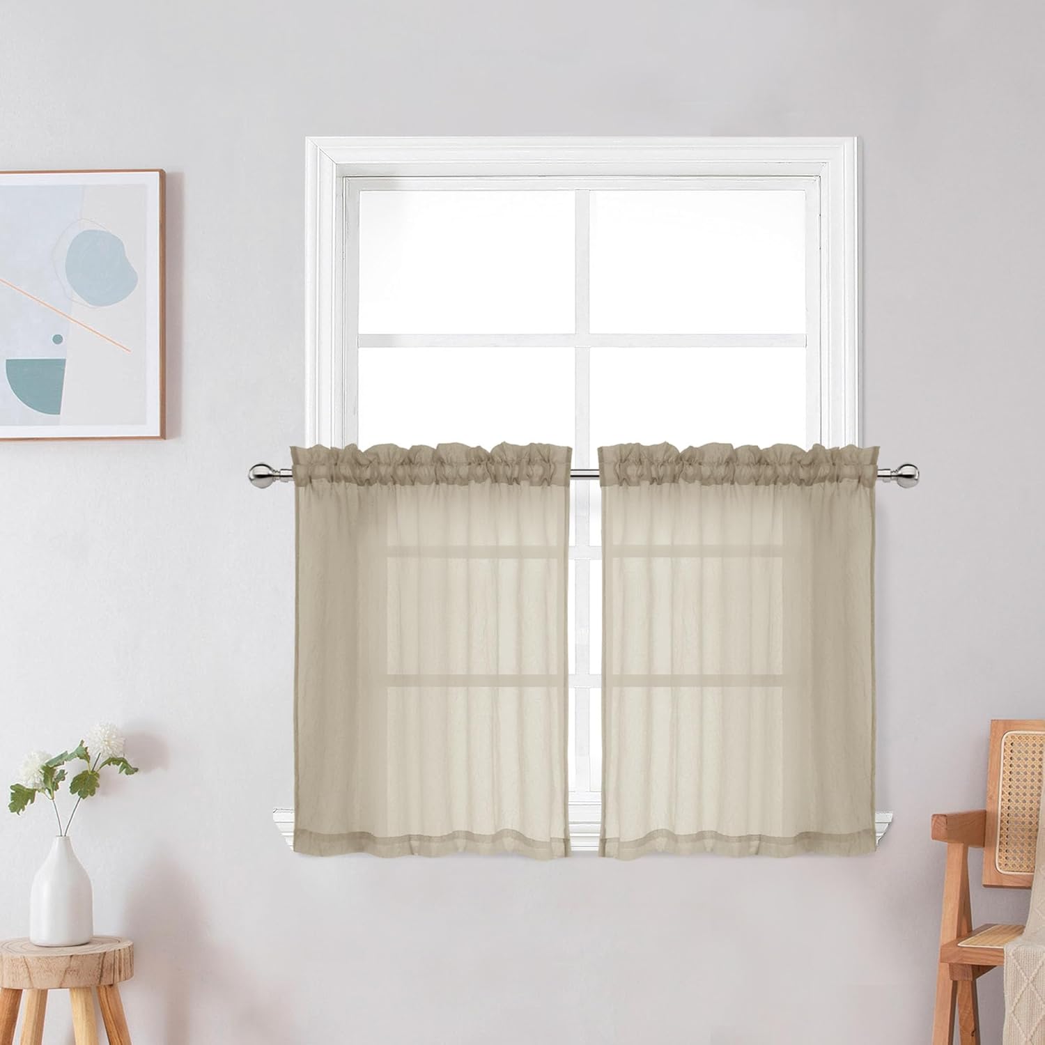 OWENIE Cortinas transparentes Tiers Taupe Kitchen