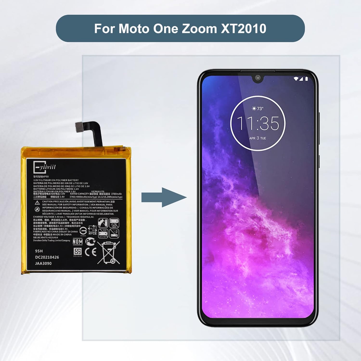 Batería de repuesto KP50 compatible con Moto One Zoom XT2010 con kit de herramientas de reparación