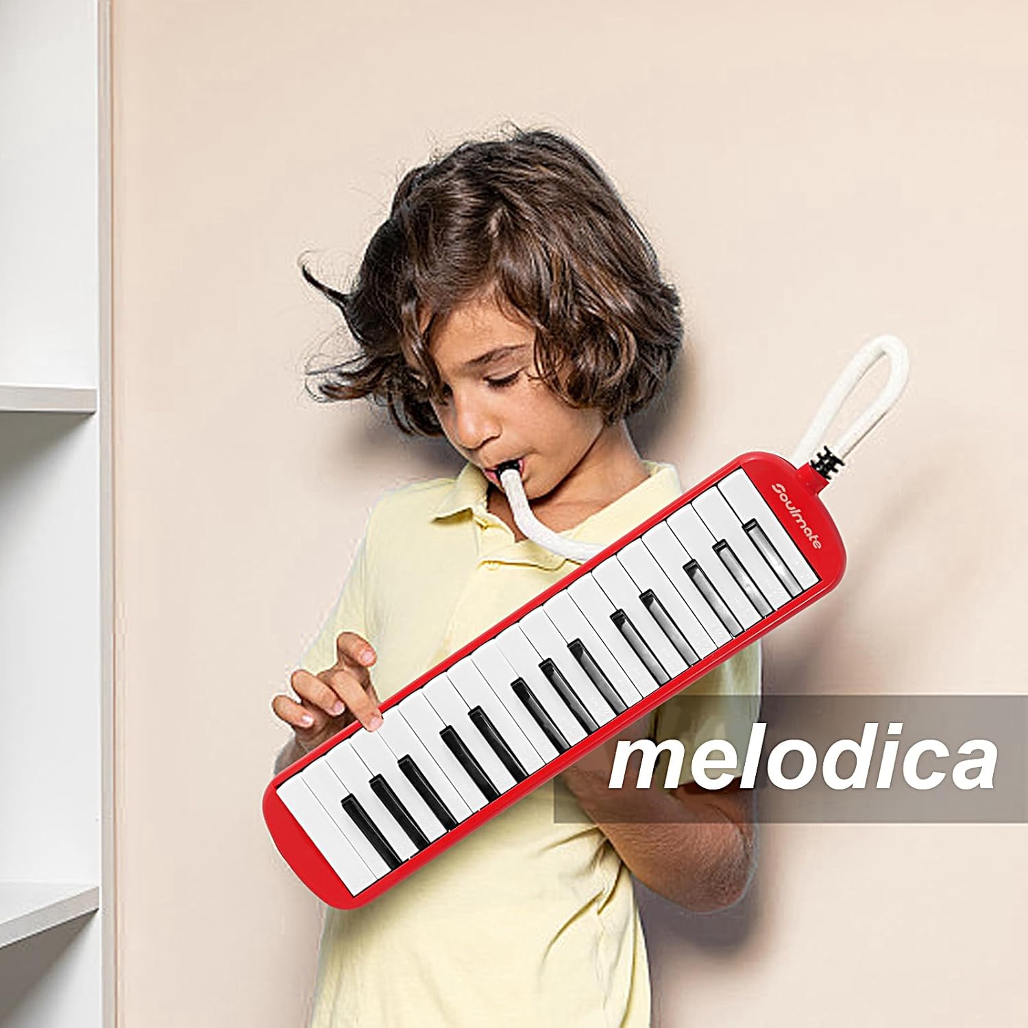 Soulmate Instrumento melódico de 32 teclas para niños, teclado de piano de aire, melódica soprano con tubos largos suaves, boquillas cortas y bolsa