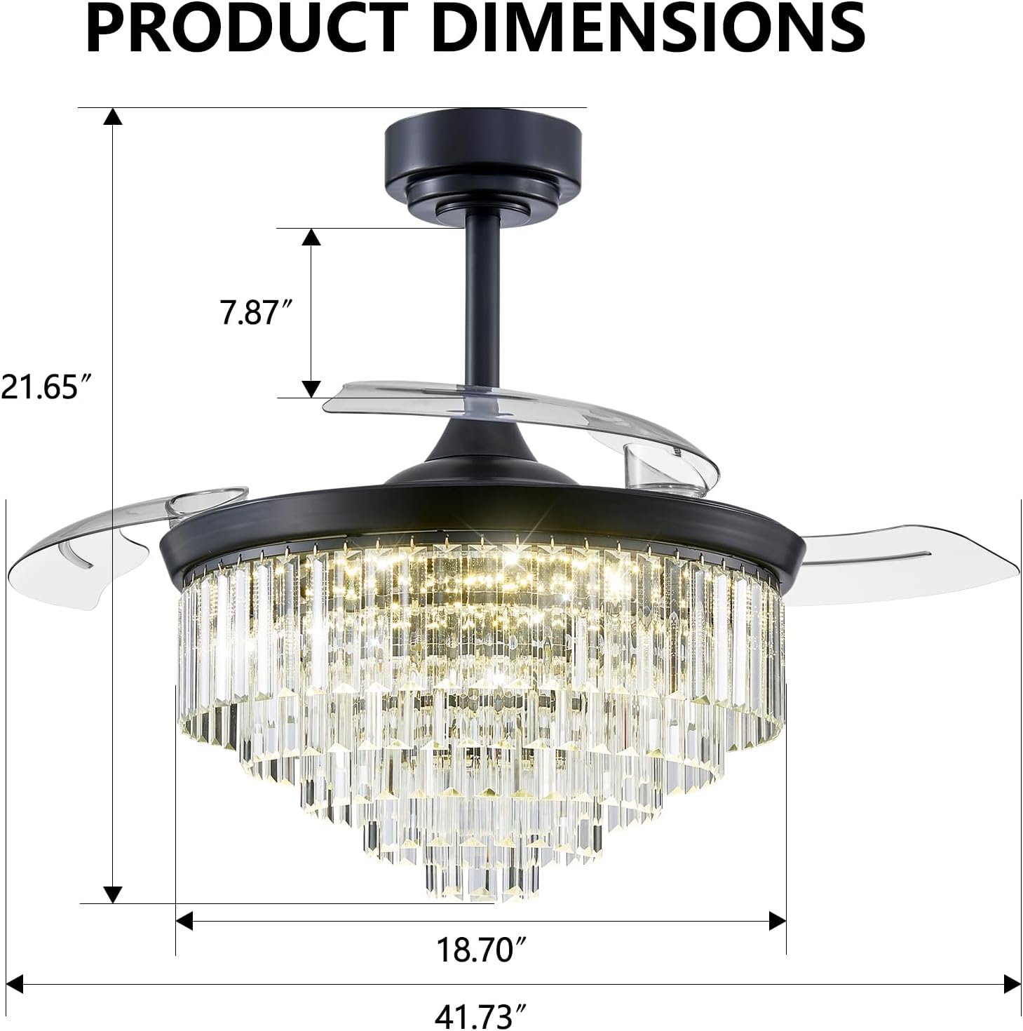 XINSHUO Ventiladores de techo con luces de control remoto 42 pulgadas, luz de ventilador de cristal regulable con 3 cuchillas retráctiles 3