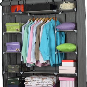 Armario portátil para ropa, armario, organizador de almacenamiento de ropa, 5 capas, 12 compartimentos, riel de ropa con cubierta de tela no tejida, Armario portátil para ropa, armario, organizador de almacenamiento de ropa, 5 capas, 12 compartimentos, riel de ropa con cubierta de tela no tejida,