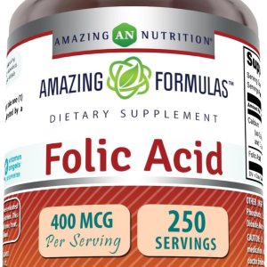 Amazing Formulas – Tabletas de ácido fólico (vitamina B9) de 400 mcg, sin OMG, sin gluten, fabricadas en Estados Unidos (400 mcg, 250, unidades) Amazing Formulas – Tabletas de ácido fólico (vitamina B9) de 400 mcg, sin OMG, sin gluten, fabricadas en Estados Unidos (400 mcg, 250, unidades)