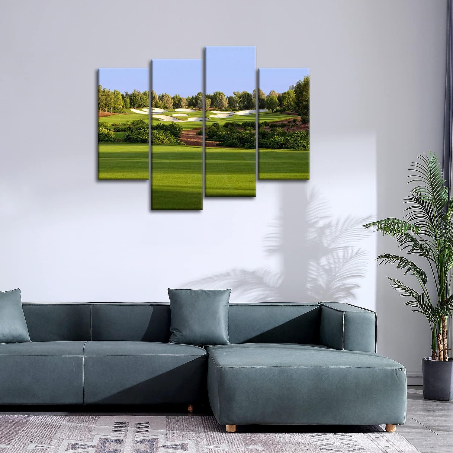 So Crazy Art- Golf Wall Art Decor Green Trees and Lawn in Jumeirah Golf Estates Canvas Pictures Artwork 4 Panel Painting Prints for Home Living