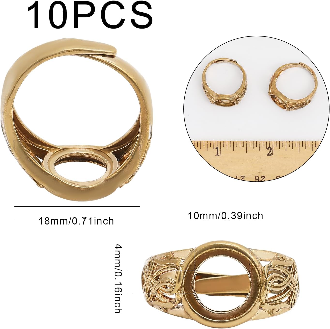 CHGCRAFT 10 piezas de anillos en blanco ajustables de latón anillos de dedo redondos planos anillos almohadillas anillos bandejas joyería hallazgos