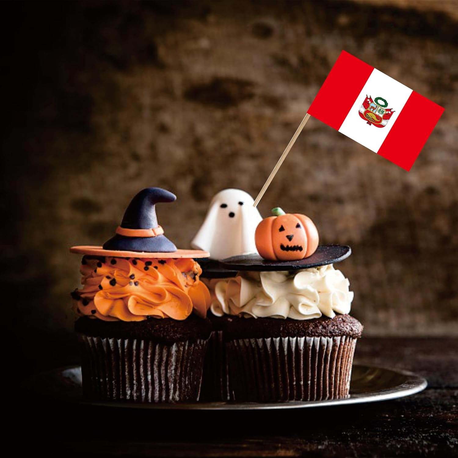 Bandera de palillo de dientes de Perú nacional peruano pequeño, mini cóctel para cupcakes de frutas, decoración de palitos de alimentos, paquete de