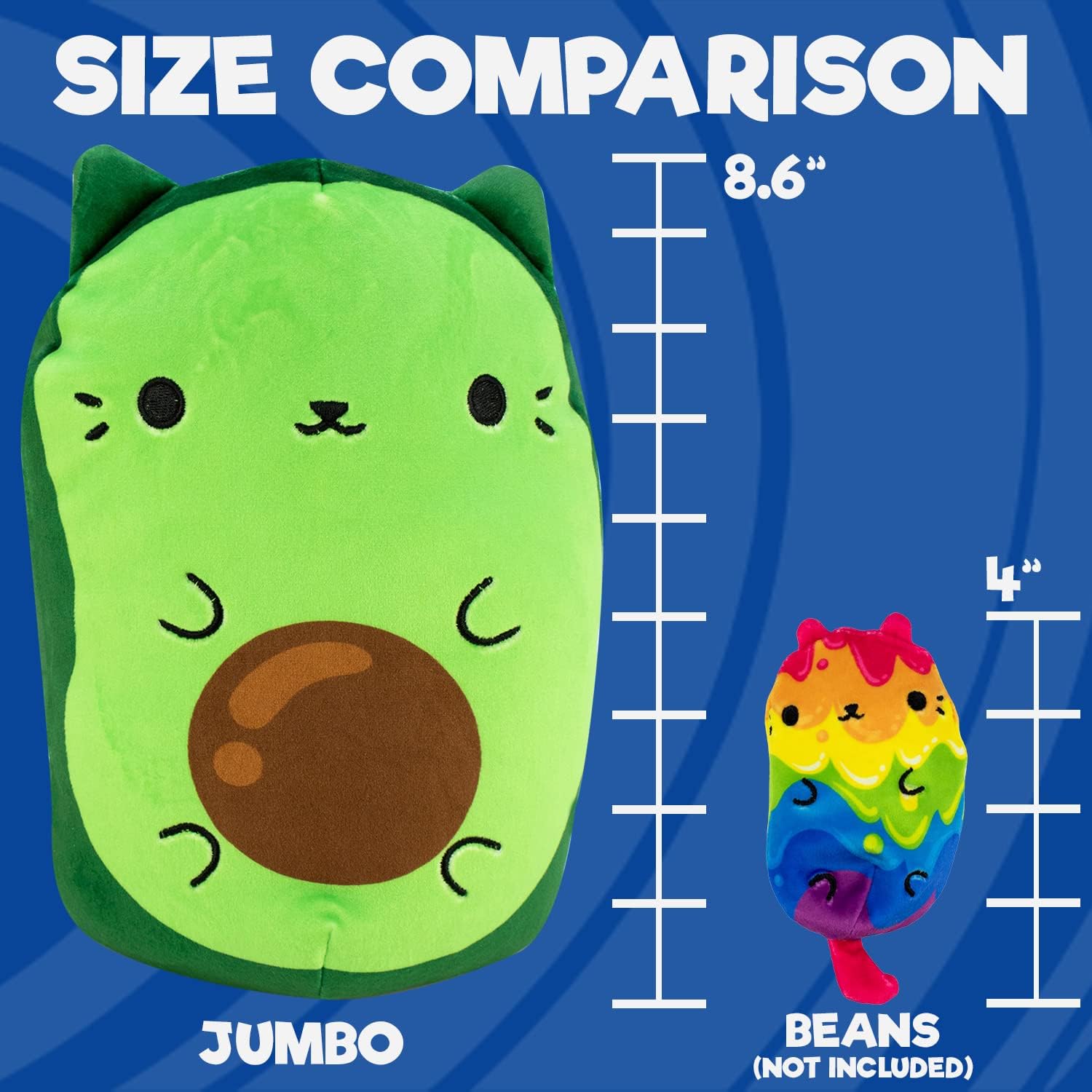 Cats vs Pickles – Jumbo – AvoCatO – Animales de peluche rellenos de frijoles súper suaves y esponjosos de 8 pulgadas – Ideal para niños, niños y