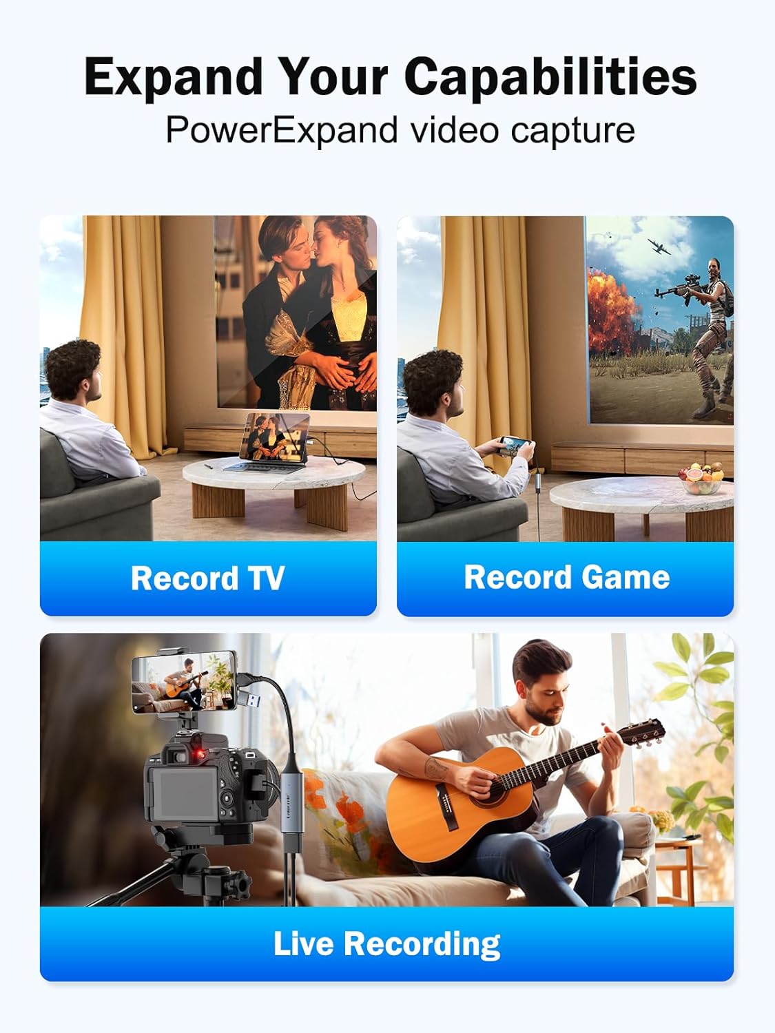 Lemorele Tarjeta de captura de video USB 3.0 a HDMI 4K 1080P 60Hz, tarjeta de captura HDMI con adaptador USB A para ajustar, para juegos,