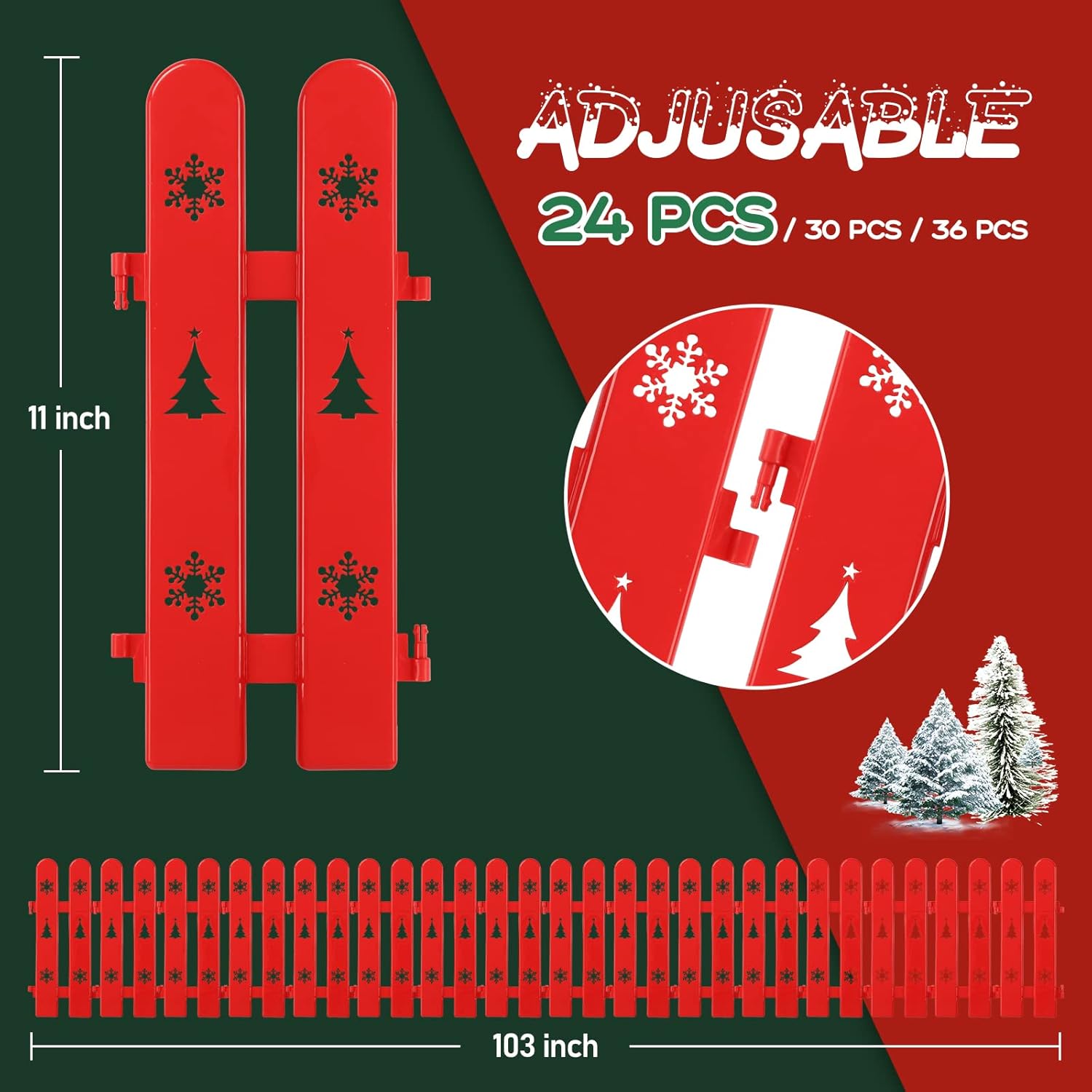 Decoración de cercas para árbol de Navidad, 24 piezas de valla de plástico rojo para puerta del árbol de Navidad, borde de valla de árbol de