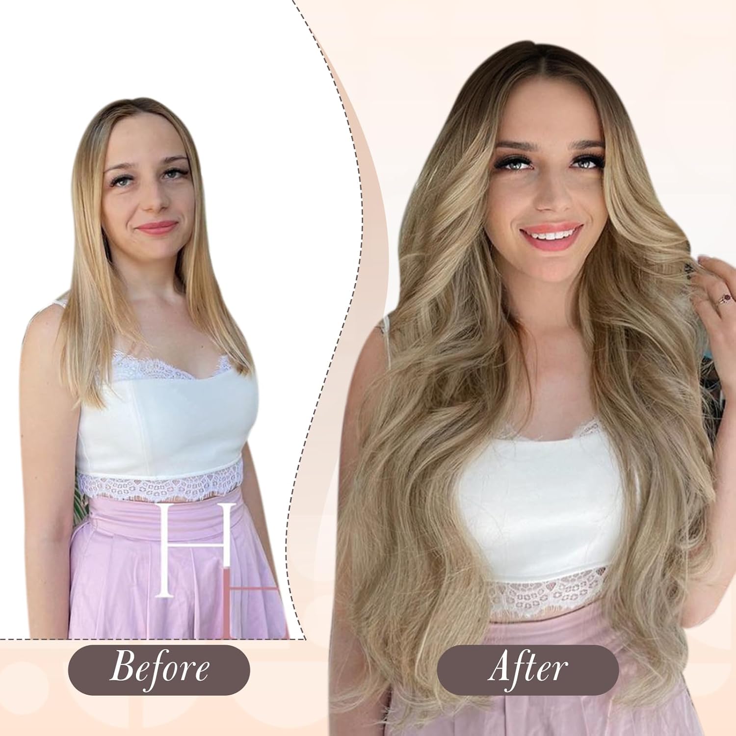 Full Shine – Extensiones de cabello humano de una sola pieza con hilo de nailon transparente e invisible, con diadema oculta, color ombré, para