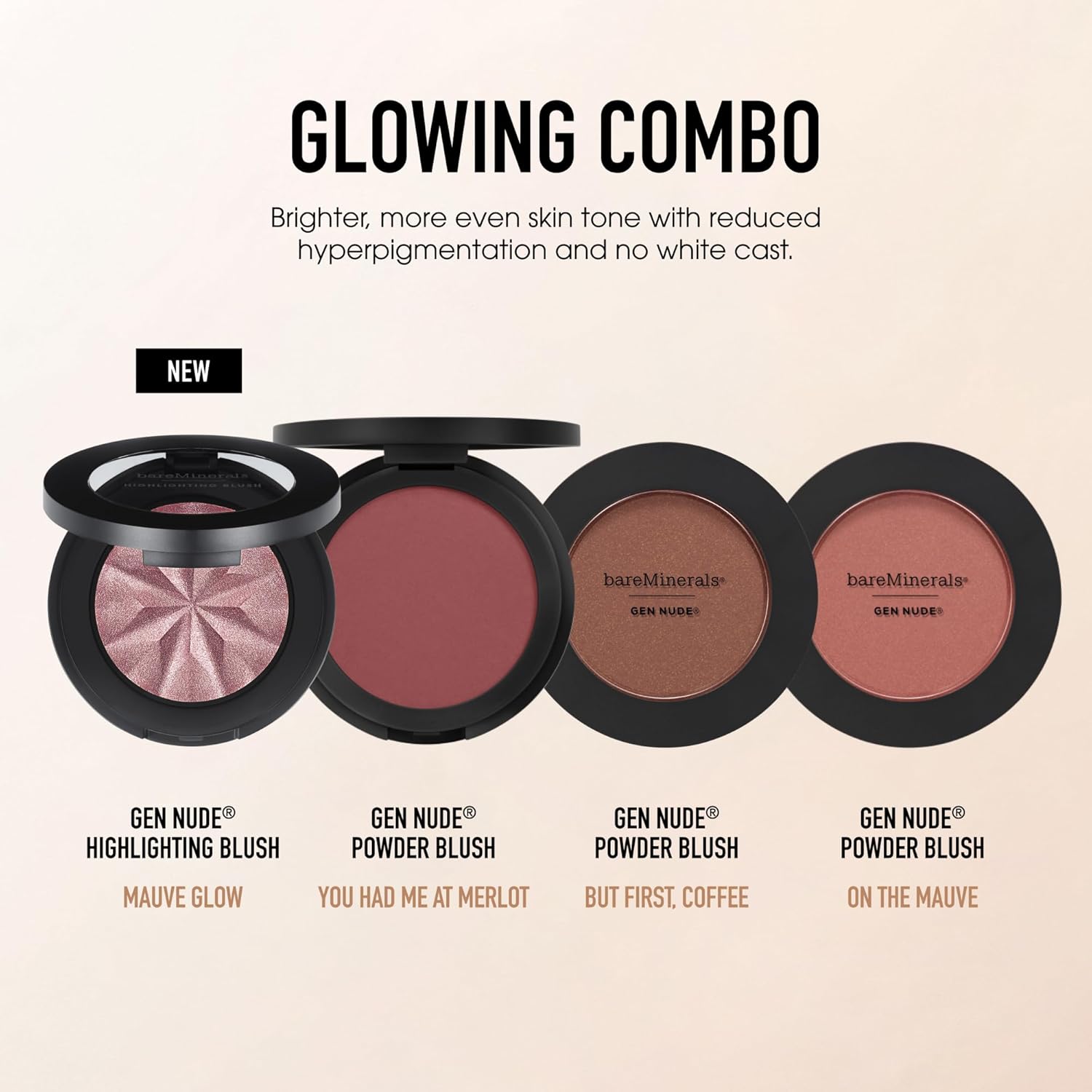 bareMinerals Gen Nude – Rubor resaltador híbrido 2 en 1 + resaltador, maquillaje sedoso mezclable, uso durante todo el día, sin talco, vegano