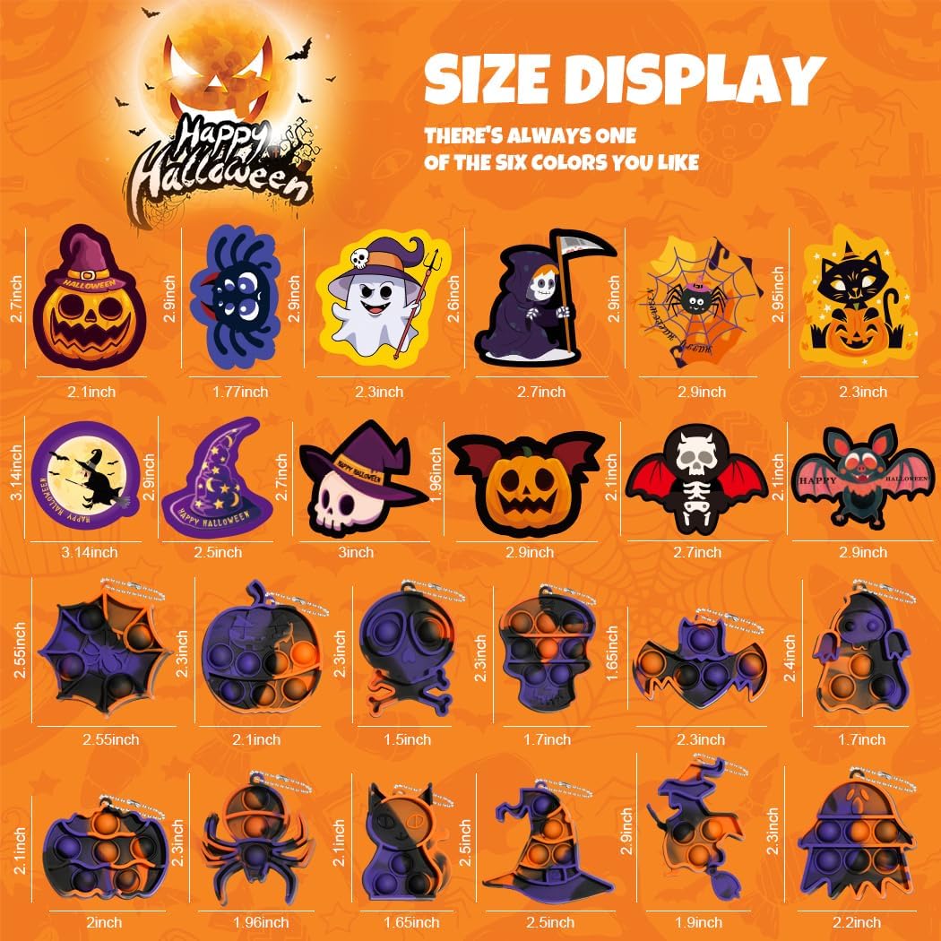 36 piezas de mini llavero de Halloween Pop Fidget a granel, recuerdos de fiesta de Halloween para niños, juguetes de Halloween a granel con 36